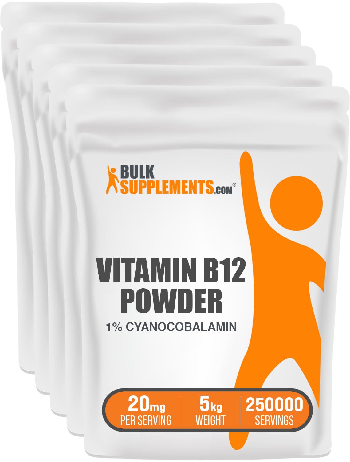 BulkSupplements.com Vitamin B12 Powder - as Cyanocobalamin, Vitamin B Supplement, Vitamin B12 200 mcg - Essential Vitamin, Gluten Free, 20mg per Serving, 5kg (11 lbs) (Pack of 5)