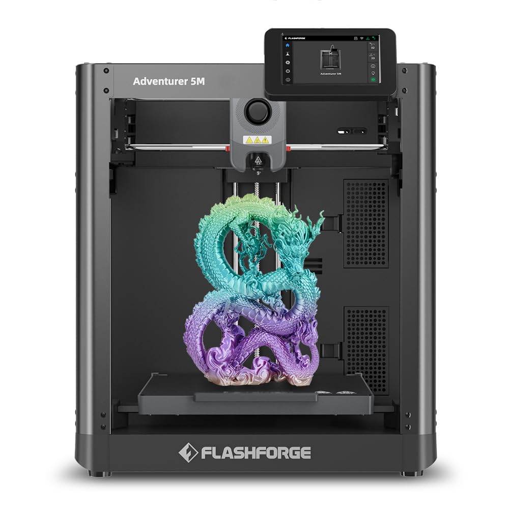 FLASHFORGE Adventurer 5M 3D Printer, Fully Auto Leveling FDM 3D Printer with Max 600mm/s High Speed Printing, Quick Detachable 280°C Nozzle, Vibration Compensation, Printing Size 220 * 220 * 220mm