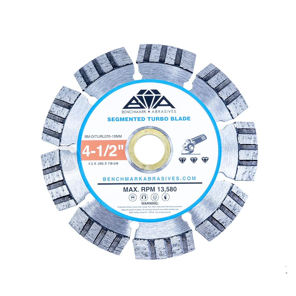 Benchmark Abrasives 4-1/2" Segmented Turbo Diamond Blade with Steel Core, Saw Blades for Angle Grinder, Cutting Brick Ceramic Tile Granite Concrete Marble - (10 Pack)