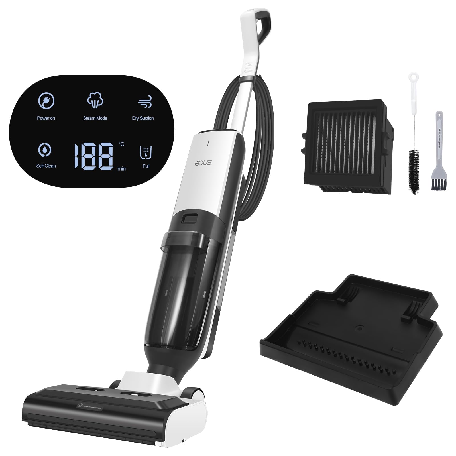 EOUS Steam Vacuum Cleaner, 3-in-1 Vacuum Mop with Steamer for Home, Self-Cleaning System, Separate Clean and Dirty Water Tanks, Self Propelled, Wet Dry Vacuum Cleaner for Hardwood, Tile Floor