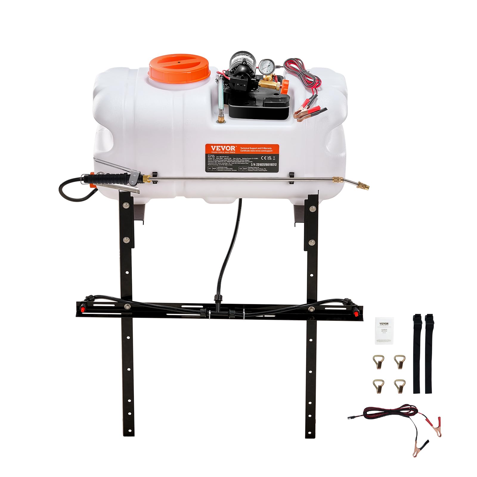 VEVOR ATV Spot Sprayer, 15.9 Gal/60L ATV/UTV Broadcast With Nozzle Boom, 12 V Pump With Water Tank, 1.9 GPM Flow Rate, Adjustable 0-72 PSI, 20FT Hose, Weed Sprayer for Garden, Farm
