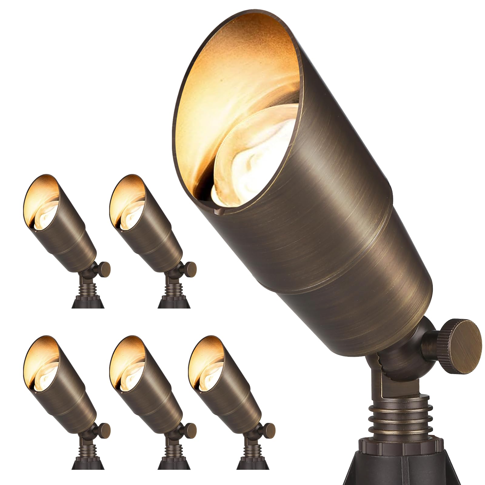 Gardencoin Solid Brass Outdoor Landscape Spotlights, 12V Heavy Duty Low Voltage LED Spot Light Waterproof for Garden and Yard Up Lighting, Bronze Accent Lighting Fixture Without Bulb, 6 Pack