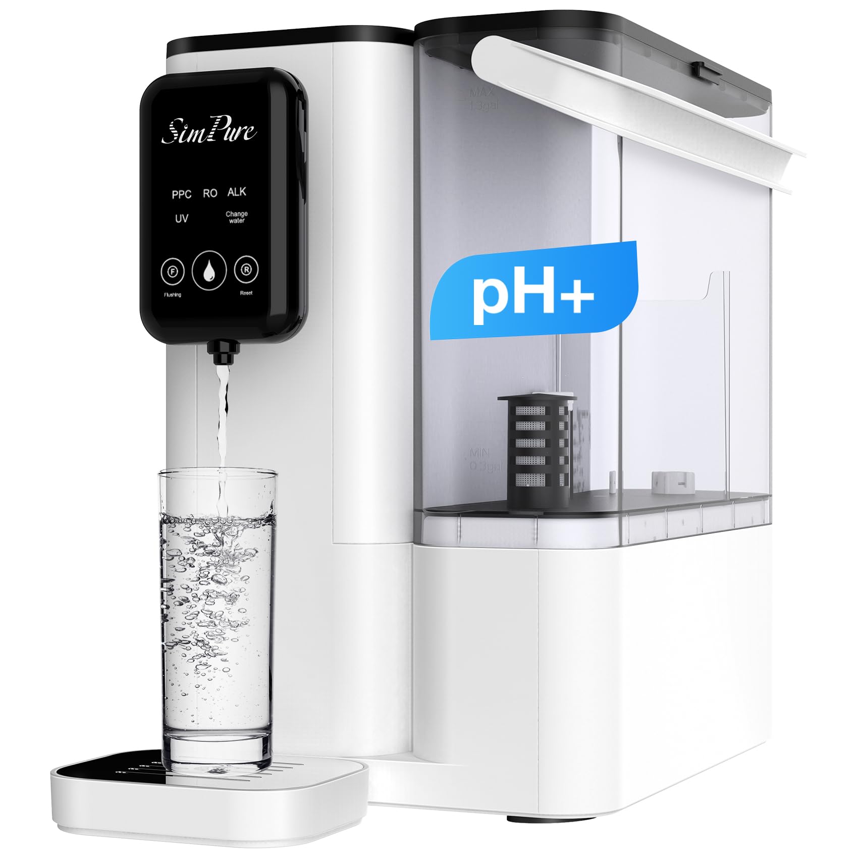 SimPure Y9A Countertop Reverse Osmosis Water Filter, Remineralization pH Balance 300 GPD 6 Stage Purification, RO Water Filtration System, Portable Water Purifier, No Installation