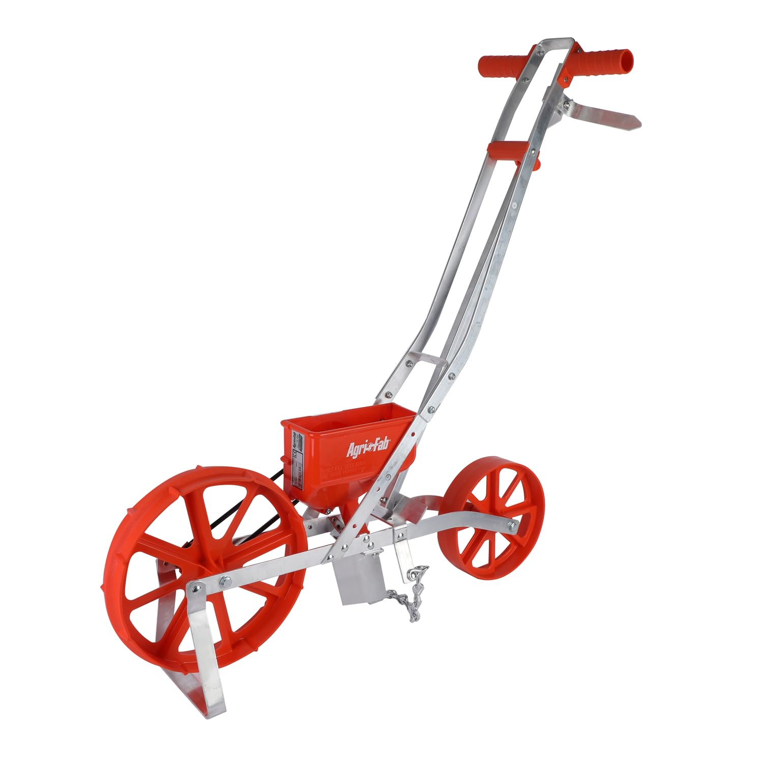 Agri-Fab 45-0640 2lb Push Garden Seeder/Planter with 7 Interchangeable Seed Plates for up to 20 Types of Seeds, Rust Resistant Plow Blade, Powder Coated Aluminum Frame, Orange