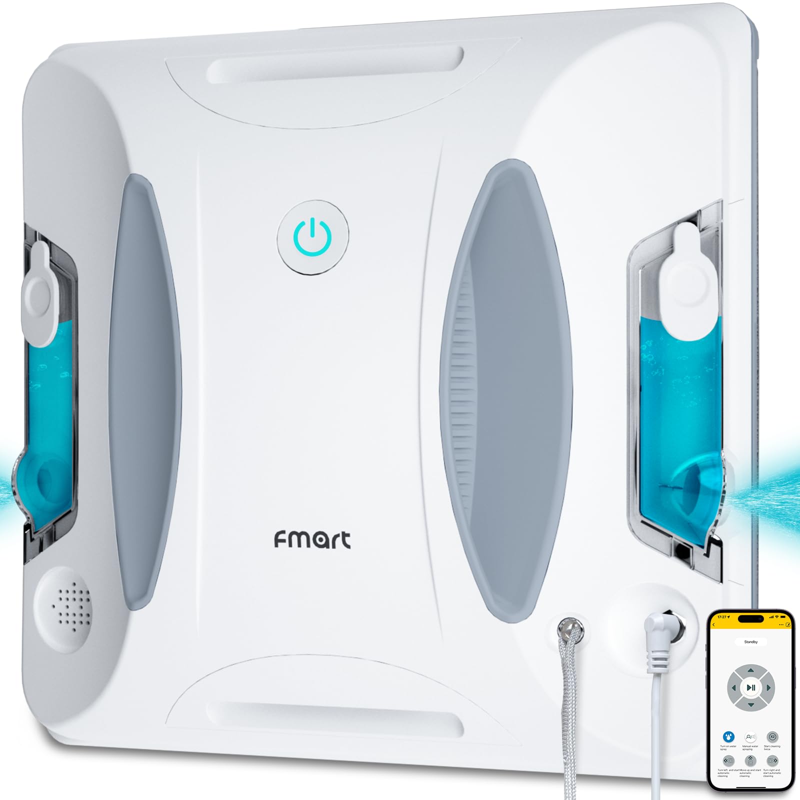 FMART Window Cleaner Robot Double-Sided Spray Water 3800Pa Strong Suction Smart Window Cleaning Robot Support APP&Remote Control Suitable for Outdoor/Indoor High Rise Windows Tile