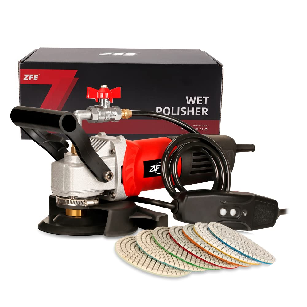 ZFE 800W/110V Variable Speed 4'' Wet Polisher / Grinder & Granite Diamond Polishing Pads Concrete Polisher Stone Polisher for Granite/Marble/Concrete/Stones