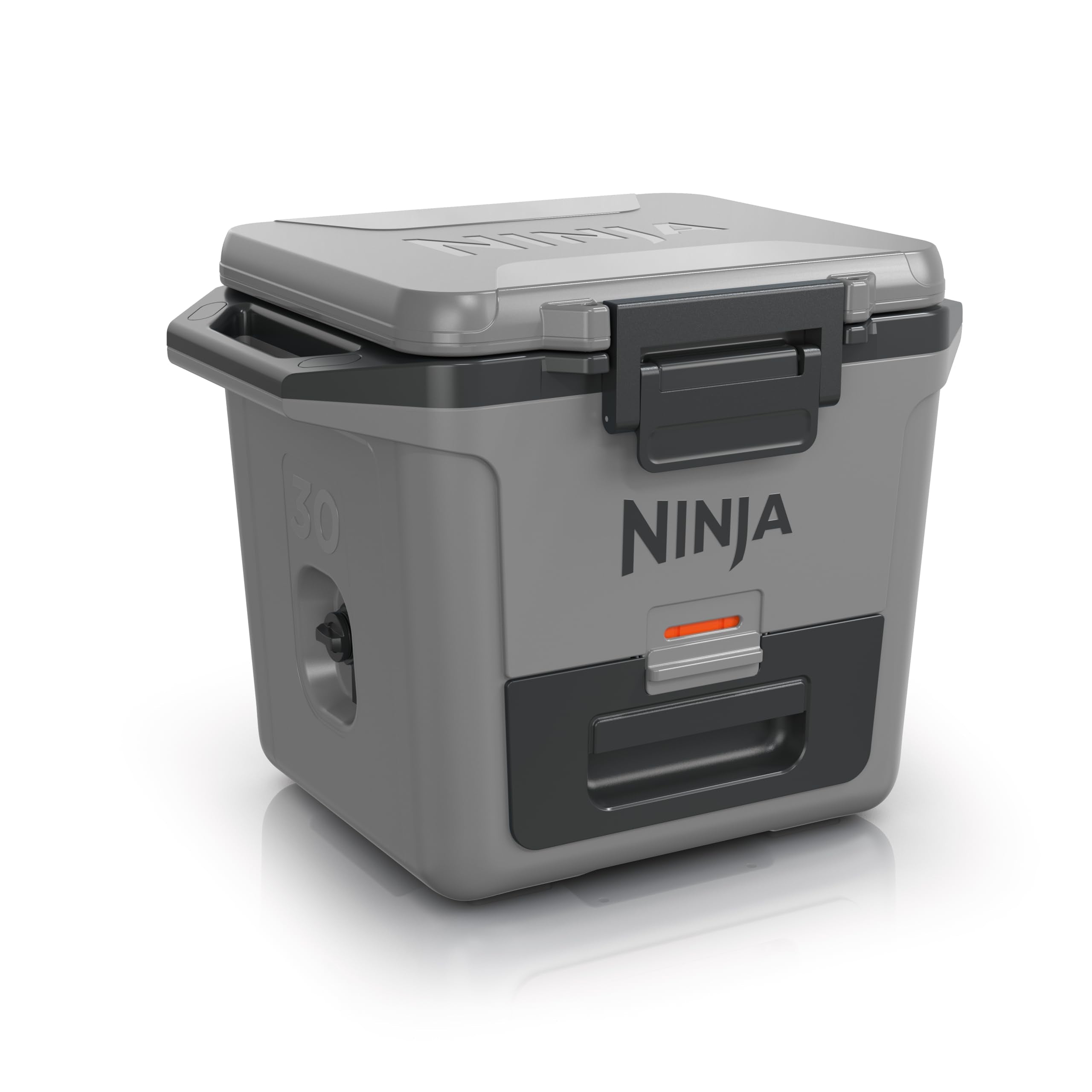 Ninja FrostVault Hard Cooler 30qt/28L, Premium Heavy-Duty Insulated Cool Box, Keeps Ice for up to 5 Days, with Dry Zone Integrated Fridge-Temp Dry Storage Drawer, Fits 48 Cans, Slate Grey FB131UKGY