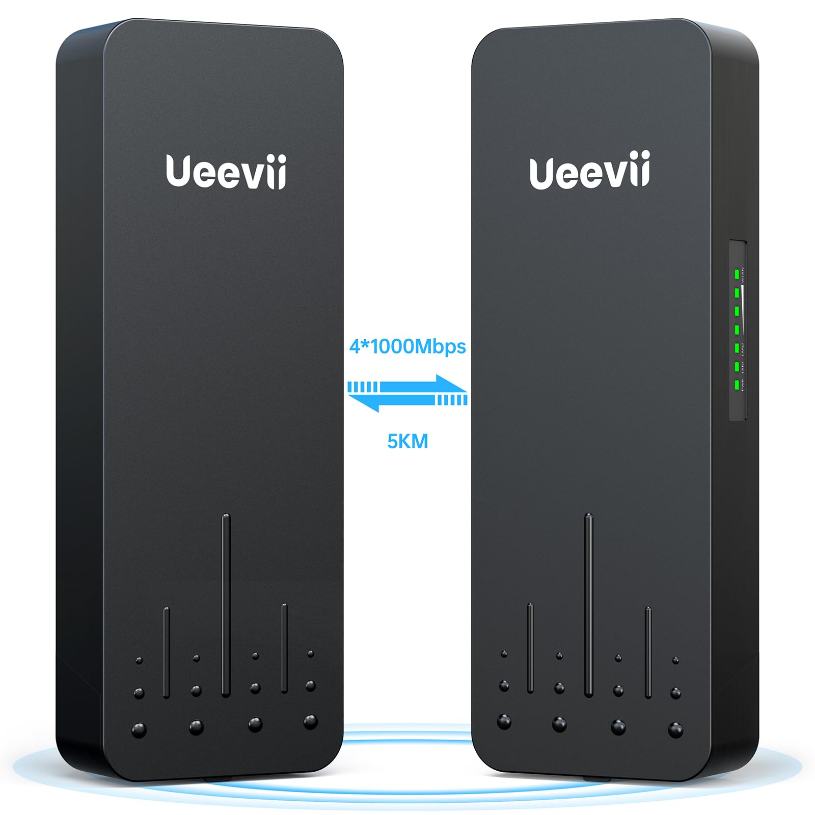 UeeVii CPE990 Black Wireless Bridge, Anti-Theft Point to Point/Multipoint WiFi Bridge, 2 * 1000Mbps Port, 5.8G 5KM Outdoor Wireless Bridge Kit Used in Barn, Garage, Shop, etc, 24V POE, 2-Pack