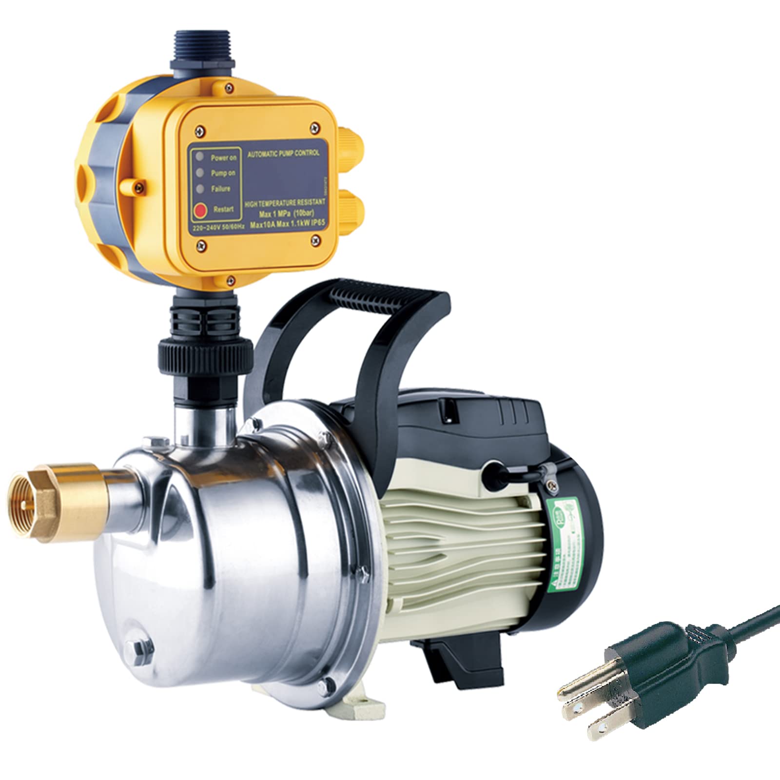 TDRSUPER 1/2 HP Water Pressure Booster Pump with Smart Controller, 845GPH, 110V, Stainless Steel Well Pump, Automatic Water Transfer Jet Pump for Home, Garden, Lawn, Irrigation
