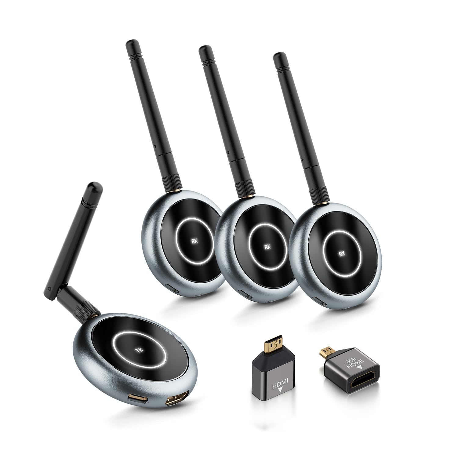 AIMIBO Wireless HDMI Transmitter and 3 Receivers, 165FT(50M) Plug & Play HDMI Wireless Multiple TVs Extender with App Mirror, 5.8G @60Hz for Streaming from Laptop, Camera, TV Box, Neflix to Displays