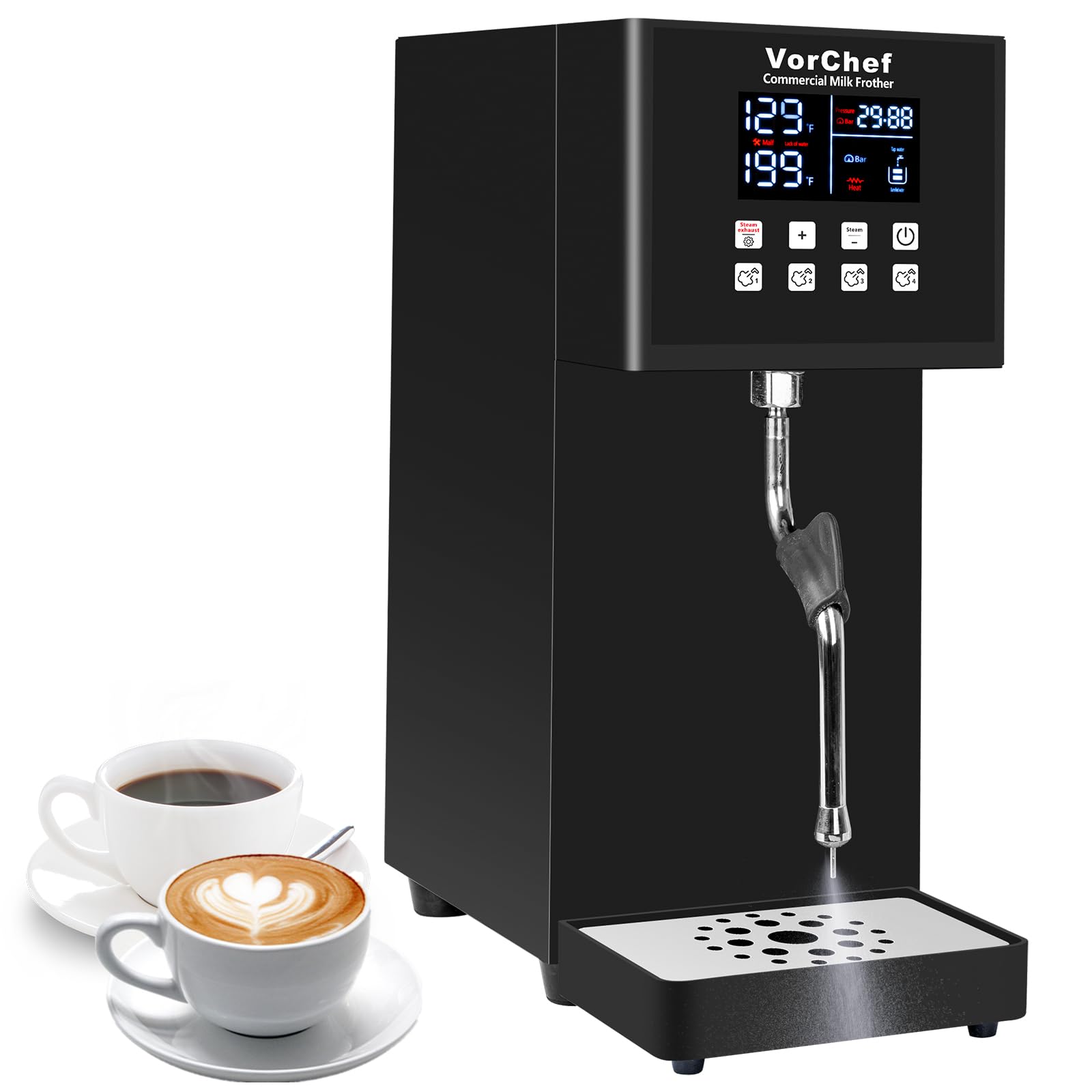 VorChef Commercial Milk Frother, 2200W 110V Automatic Steam Machine Electric Steam Milk Frothing Machine Coffee Milk Foam Machine Steamer with LED Display for Tea Coffee Shop