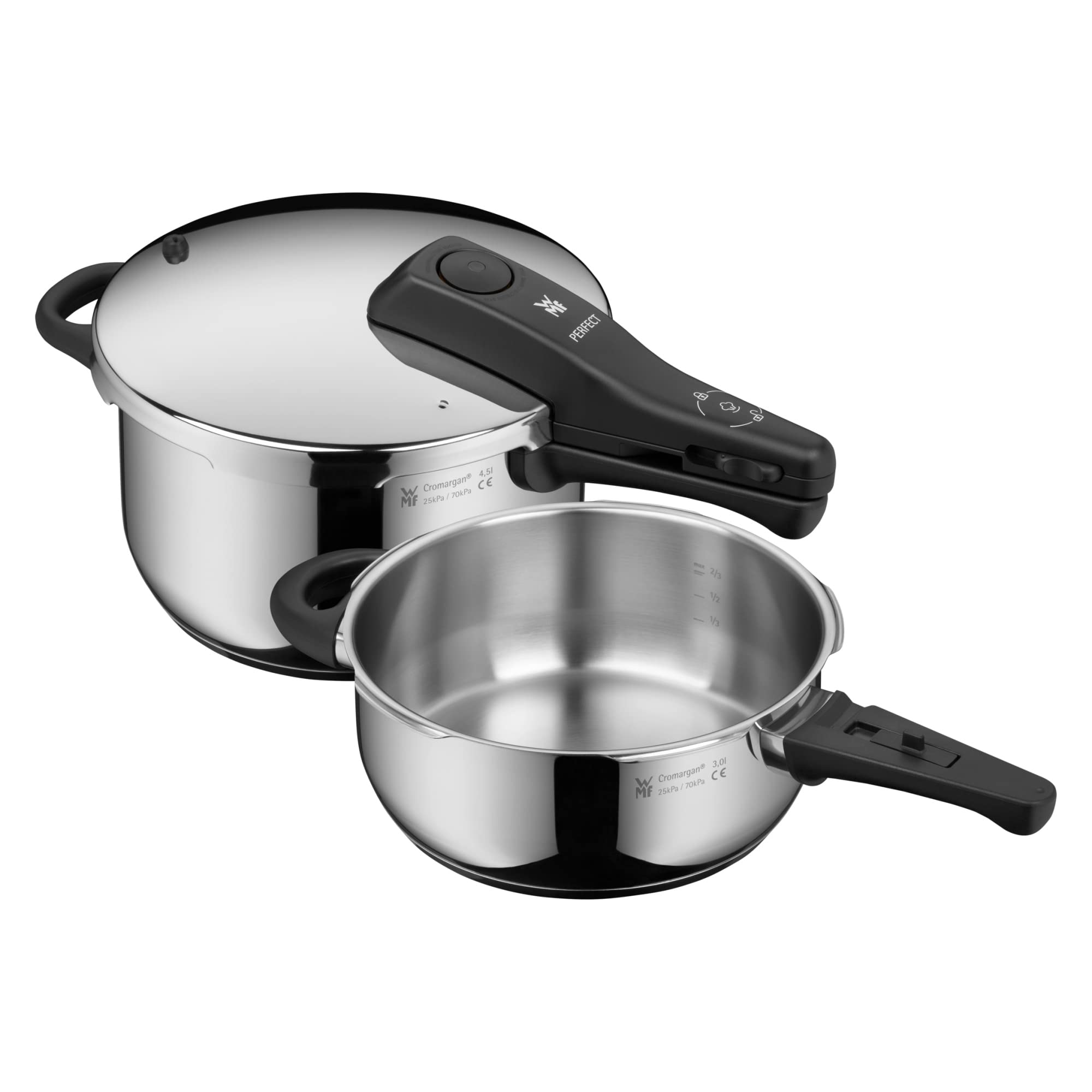 WMF Perfect – Set with Quick Cooker Diameter 22 cm Diameter 4 Litres and a Half + Body 3 Litres, Cromargan Stainless Steel for Induction