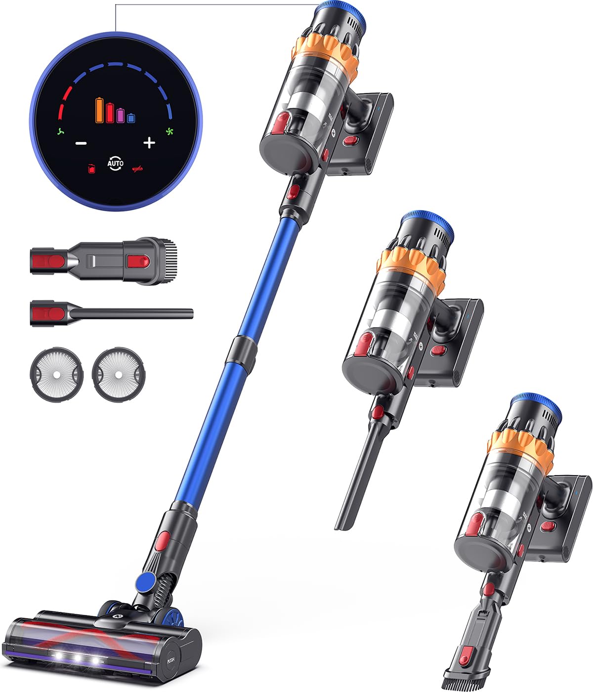 NADALY Cordless Vacuum Cleaner, 550W/45Kpa Stick Vacuum with Touch Screen, MAX 65Mins Runtime Vacuum Cleaner for Home, Anti-Tangle & Auto Mode, Wireless Vacuum for Pet Hair Carpet Hardwood Floor