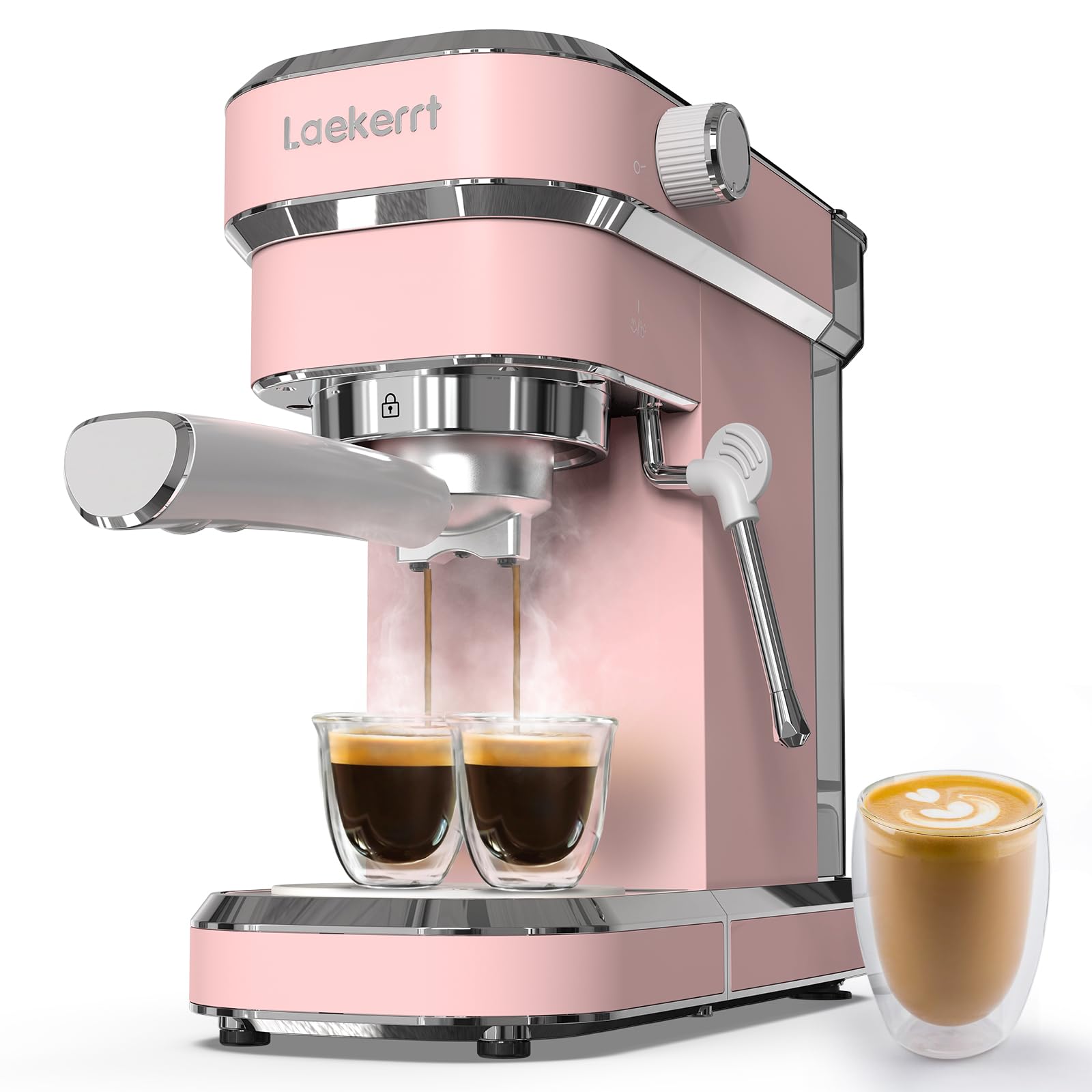 Laekerrt Professional Espresso Machine 20 Bar, Espresso Maker with Milk Frother Steam Wand, Stainless Steel Home Coffee Machines for Cappuccino and Latte, Gift for Women Wife Daughter or Mom, Pink