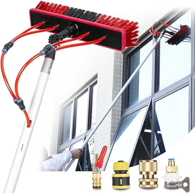 ZKUAOGDI Solar Panels Brush Cleaning Kit 35 FT Adjustable Water Fed Pole 20M Hose & 180° Rotating BrushHead, Washing Equipment Window Cleaner Tool for Solar Panel Roof Car