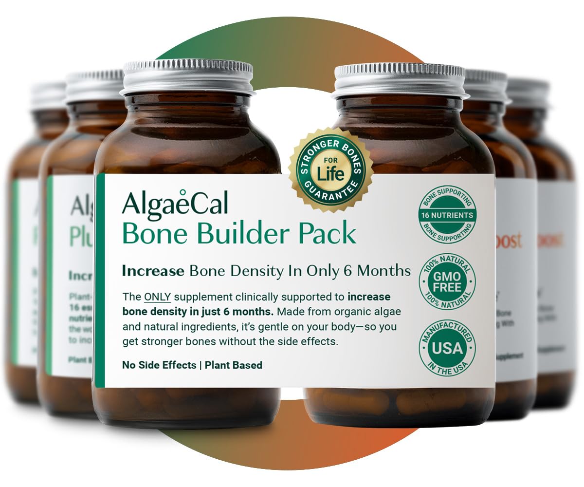 ALGAECAL - Bone Builder Pack for Bone Density, Clinically Supported Plant Based Calcium Supplements & Strontium, Vitamins K2, D3, Magnesium & 16 Minerals, 3-Month Supply, Made in USA