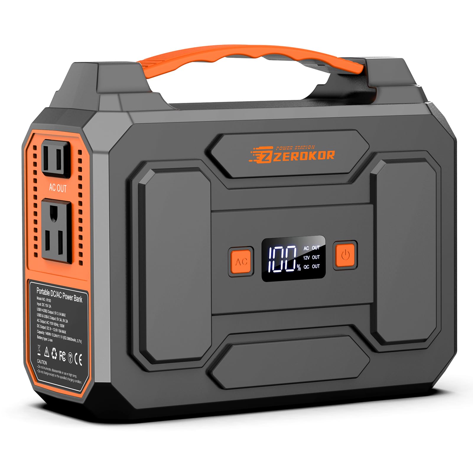 ZeroKor Portable Power Station, 100W 110V Portable Power Pack with AC Outlet, Portable Solar Generator 146Wh External Battery with DC USB C QC3.0 for Camping Home Use RV VanLife(without Solar Panel)