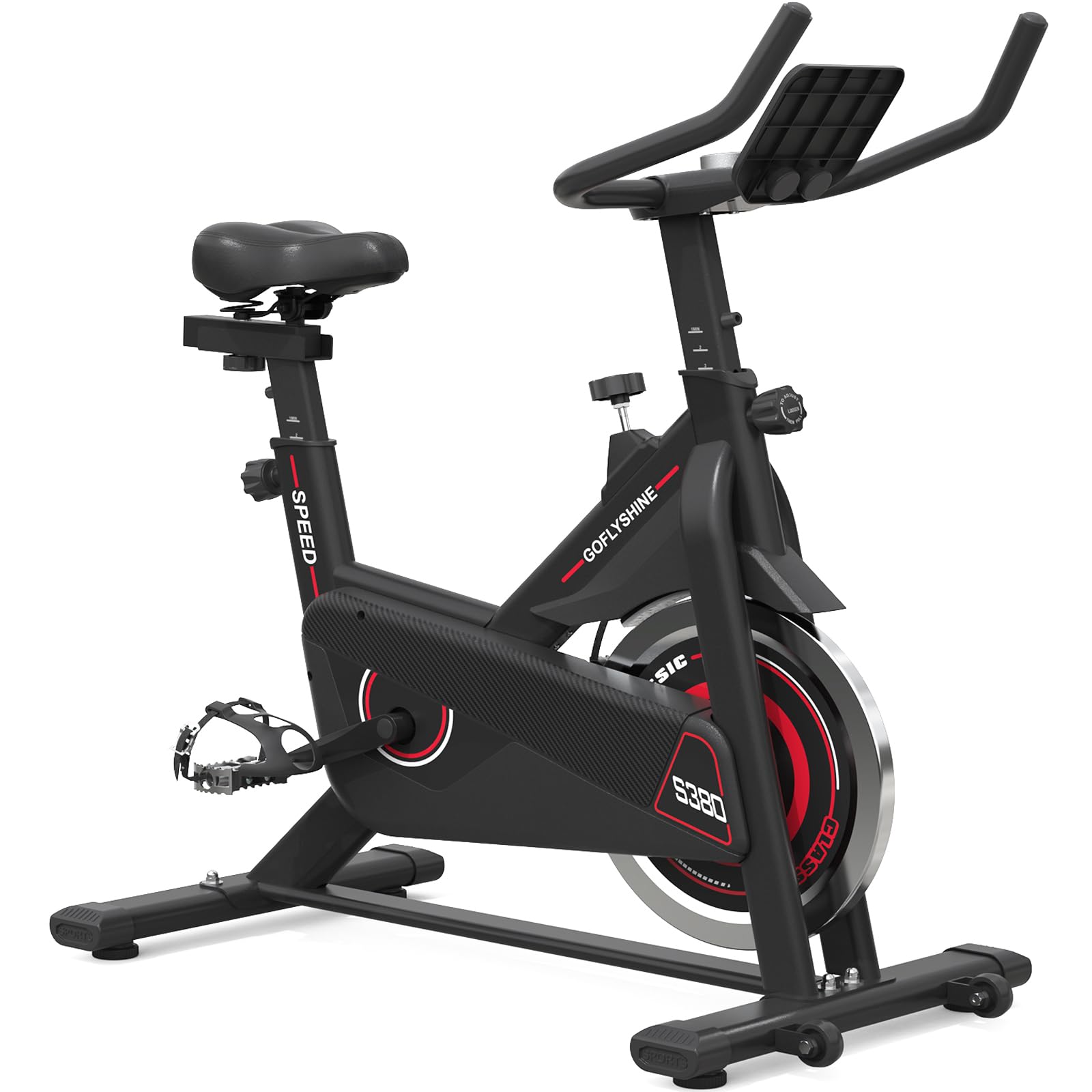 GOFLYSHINE Exercise Bike, Stationary Bike Stationary Indoor Cycling Bike for Home Cardio Gym 300lbs Weight Capacity, Workout Bike with Heavy Flywheel, Seat Cushion, LCD Monitor, Optoelectronic Heart Rate Monitoring, Heavy Duty Steel Frame,Silent Belt Driv