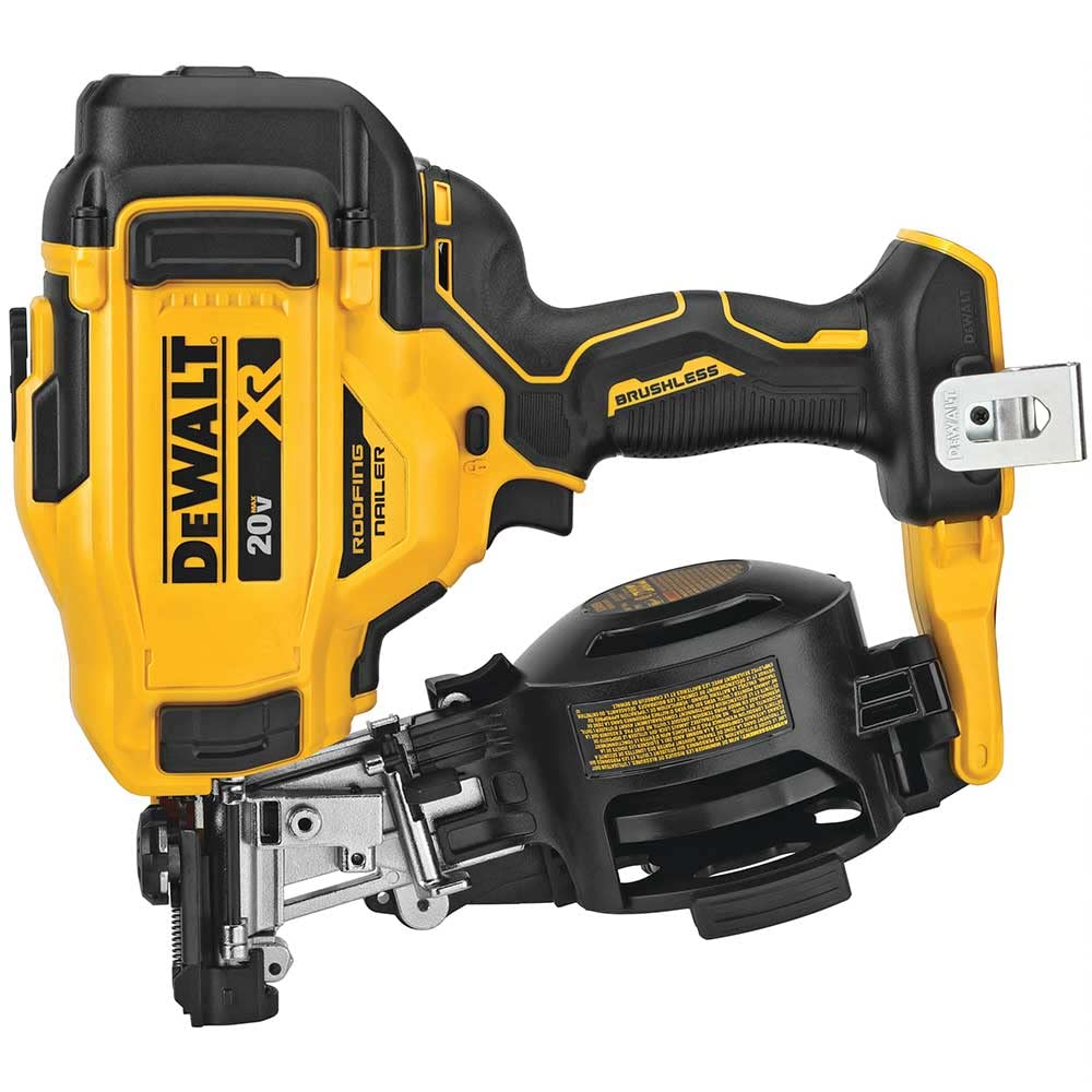DeWalt 20V MAX Brushless 15 Degree Cordless Coil Battery Powered Roofing Nailer with Tool-Free Nail Tray (Yellow and Black)