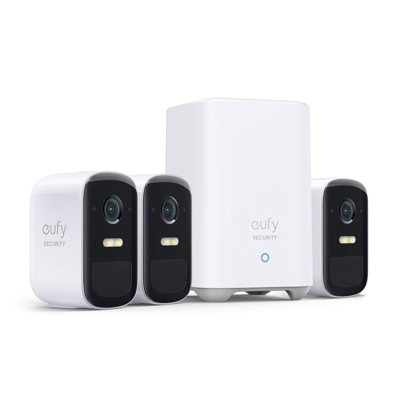 eufy security, eufyCam 2C Pro 3-Cam Kit, Wireless Home Security System with 2K Resolution, 180-Day Battery Life, HomeKit Compatibility, IP67, Night Vision, and No Monthly Fee.