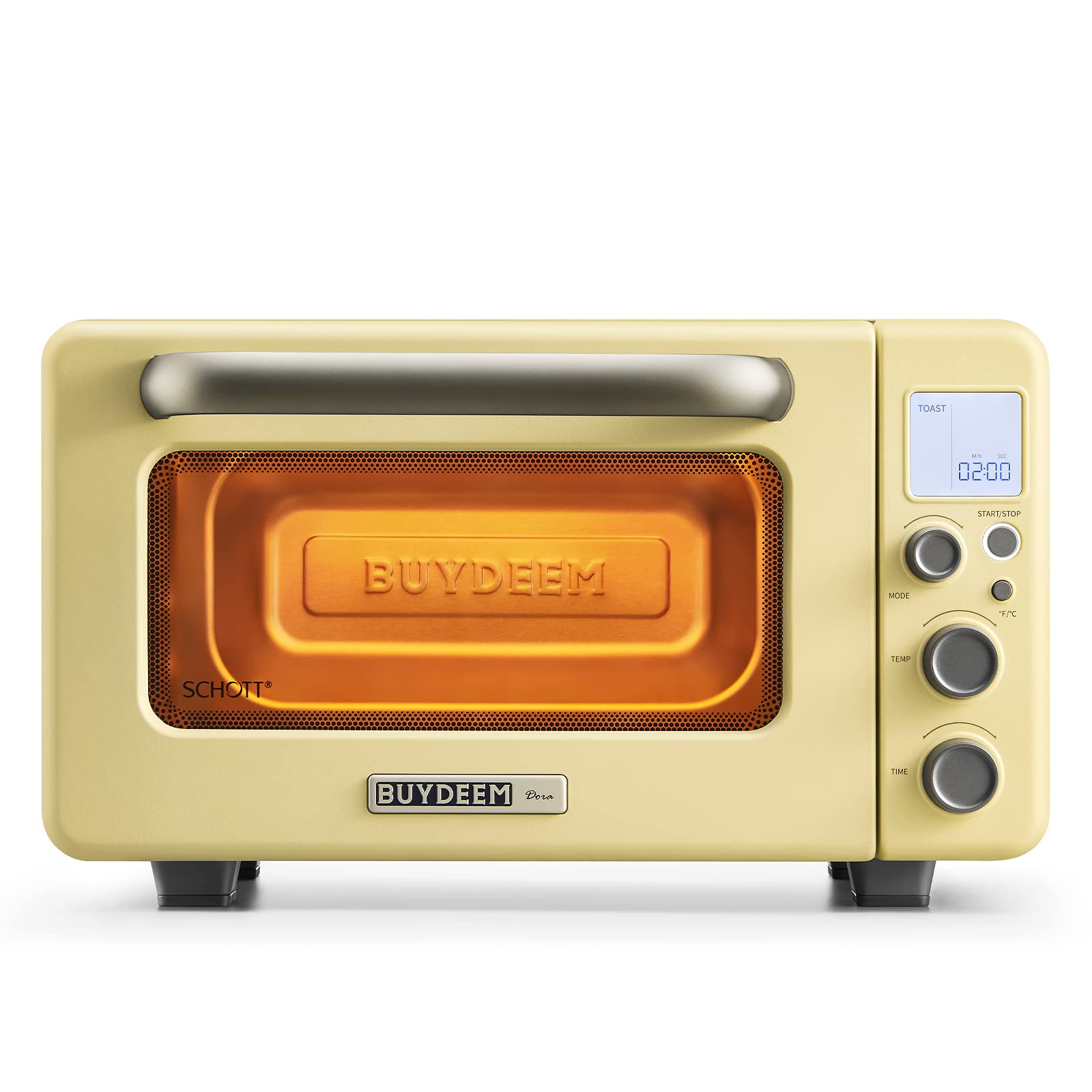 BUYDEEM T103 Countertop Toaster Oven 12QT, No Pre-Heat Needed, 7 Cooking Modes, Retro Mini Toaster Oven with Grill Rack and Baking Tray, Mellow Yellow