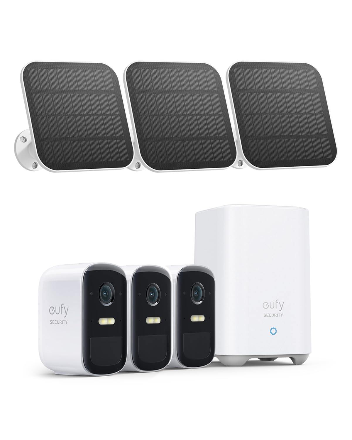 eufy Security, eufyCam 2C 3-Cam Kit with Solar Panel 2W, Security Camera Wireless Outdoor, Home Security System, HomeKit Compatibility, 1080p HD, IP67, Night Vision, Motion Only Alert, No Monthly Fee