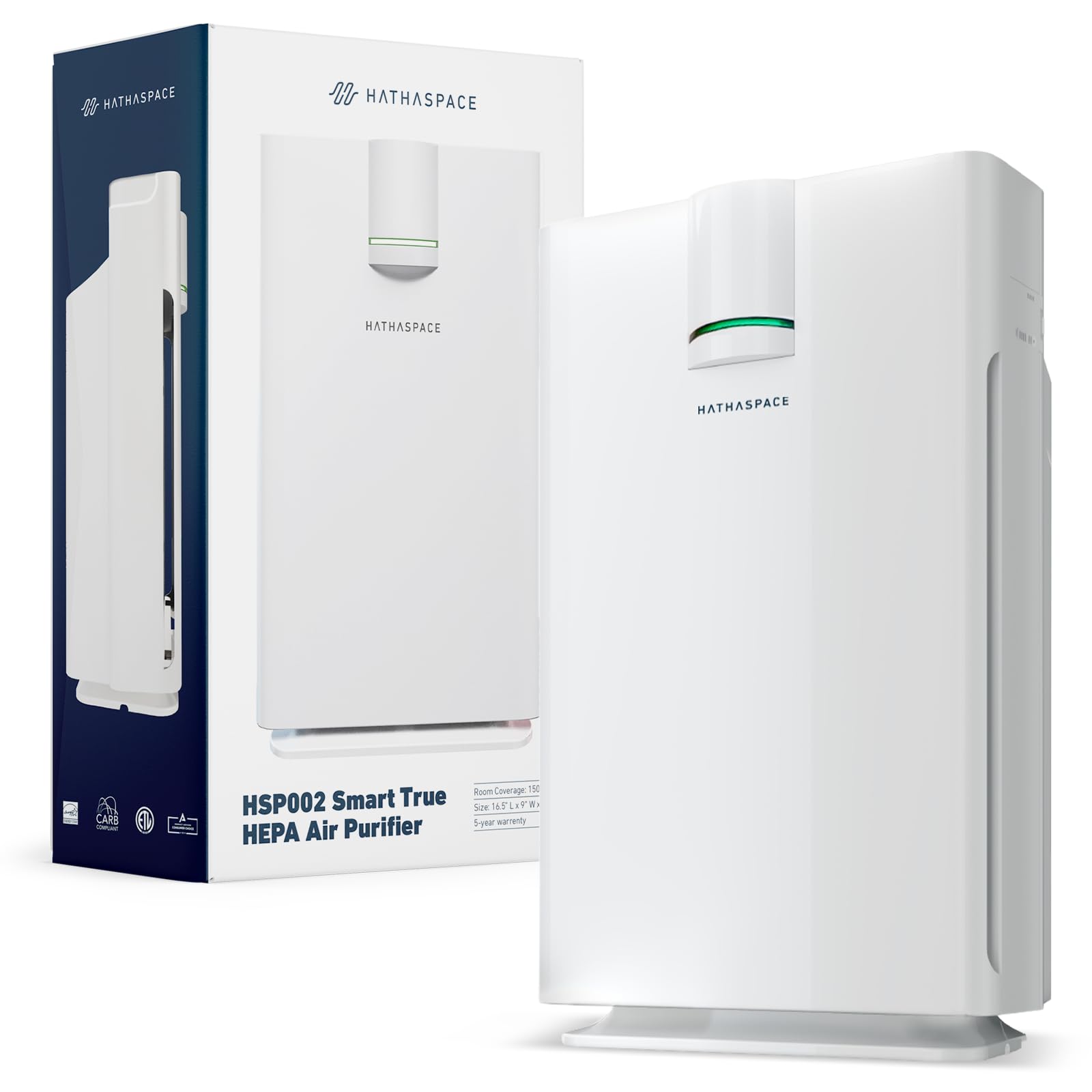 HATHASPACE HSP002 True HEPA Air Purifier for Home, Removes 99.9% of Dust, Smoke, Pet Dander, Odors, VOCs, Covers Up to 1500 Sq. Ft, Quiet Air Cleaner with Smart Sensor for Bedroom & Large Rooms