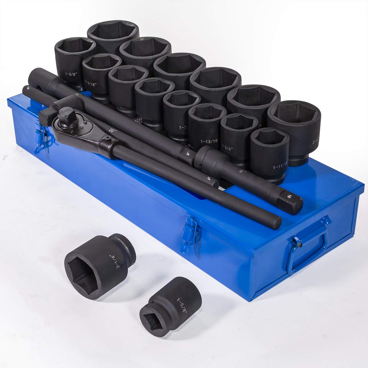 Stark USA Premium 21-Pieces SAE Jumbo Impact Socket Set 1" inch Drive Extension Bar Cr-Mo 6-Point Socket with Carrying Case