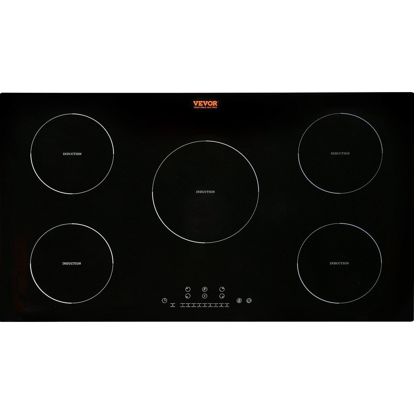 VEVOR Electric Cooktop, 5 Burners, 36'' Induction Stove Top, Built-in Magnetic Cooktop 9200W, 9 Heating Level Multifunctional Burner, LED Touch Screen w/Child Lock & Over-Temperature Protection