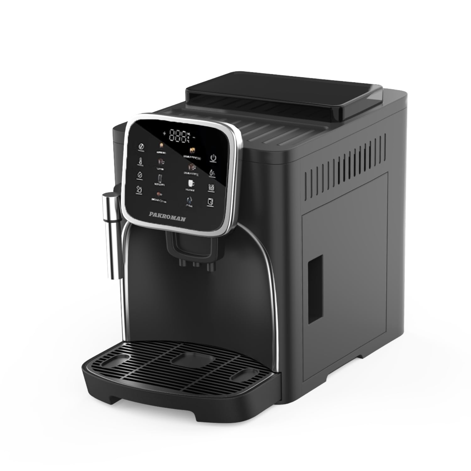 PAKROMAN Fully Automatic Coffee Machine,With a 19 Bar Italian Ulka pump, with Classic Frother,Four Coffee Varieties, Intuitive Touch Display, and Conical Burr Grinder (black)