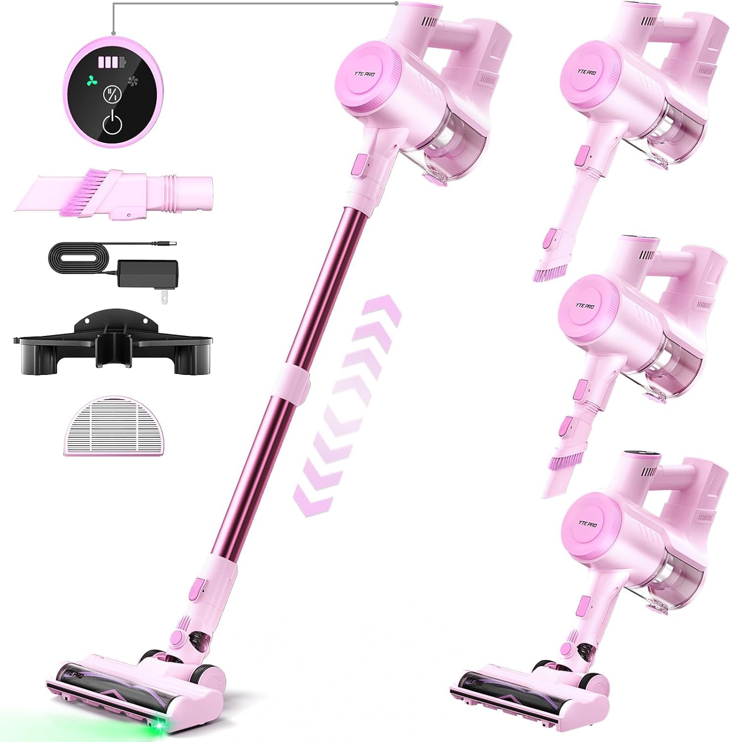 YTE PRO Cordless Vacuum Cleaner, Up to 50 Mins Runtime Rechargeable Stick Vacuum, 25Kpa 180W Lightweight Vacuum with HEPA Filter, 6In1 Vacuum Cleaners for Home Hardwood Floor and Car