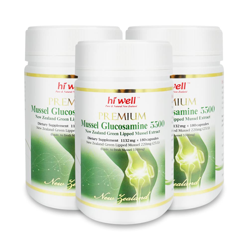 (Pack of 3) Hi Well Premium Mussel Glucosamine 5500 180Vegetable Capsules