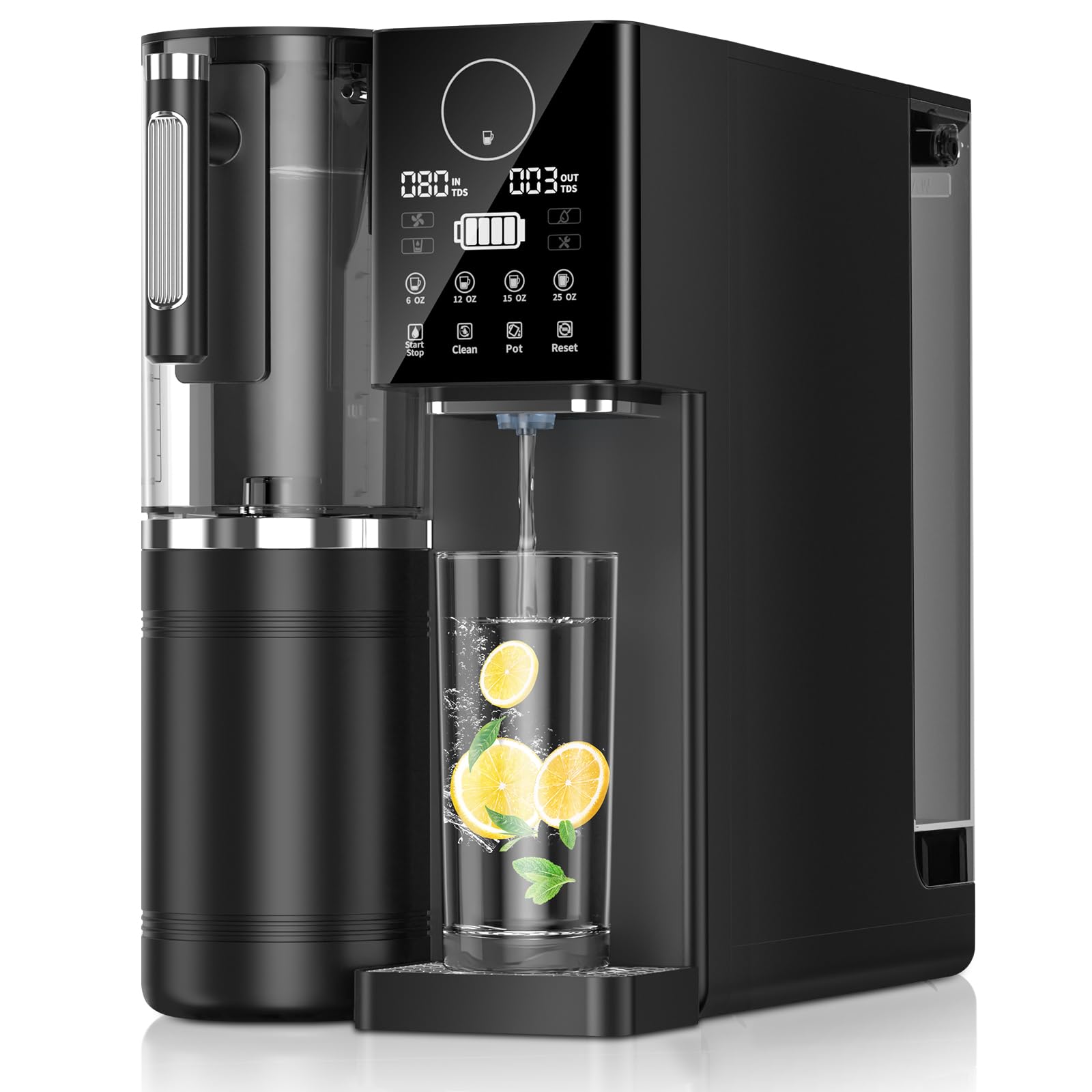 Reverse Osmosis Water Filter Countertop, 8-Stage RO Filtration System, Portable Water Purifier for Kitchen, Office, RV, No Installation, Black