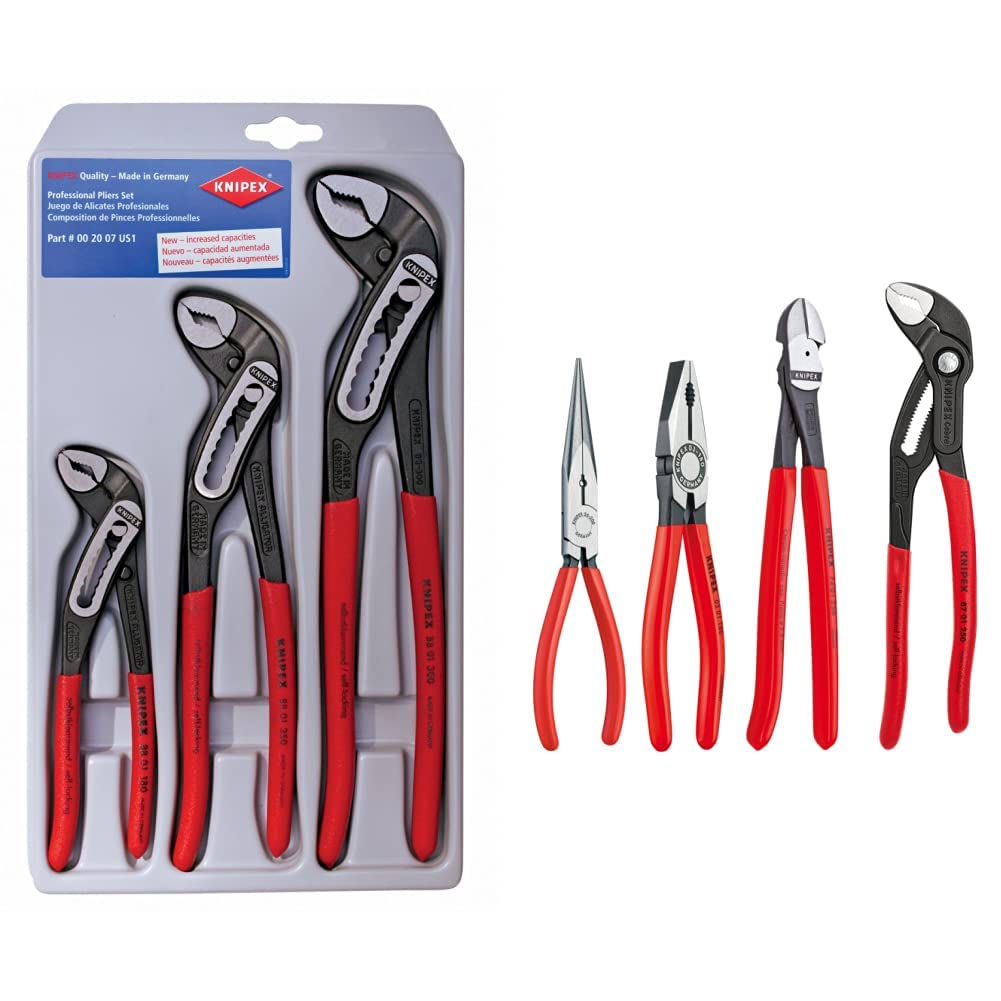 KNIPEX Alligator Pliers Set (7, 10, & 12) (002007US1) + KNIPEX Cobra Combination Cutter and Needle Nose Pliers 4-Piece Set
