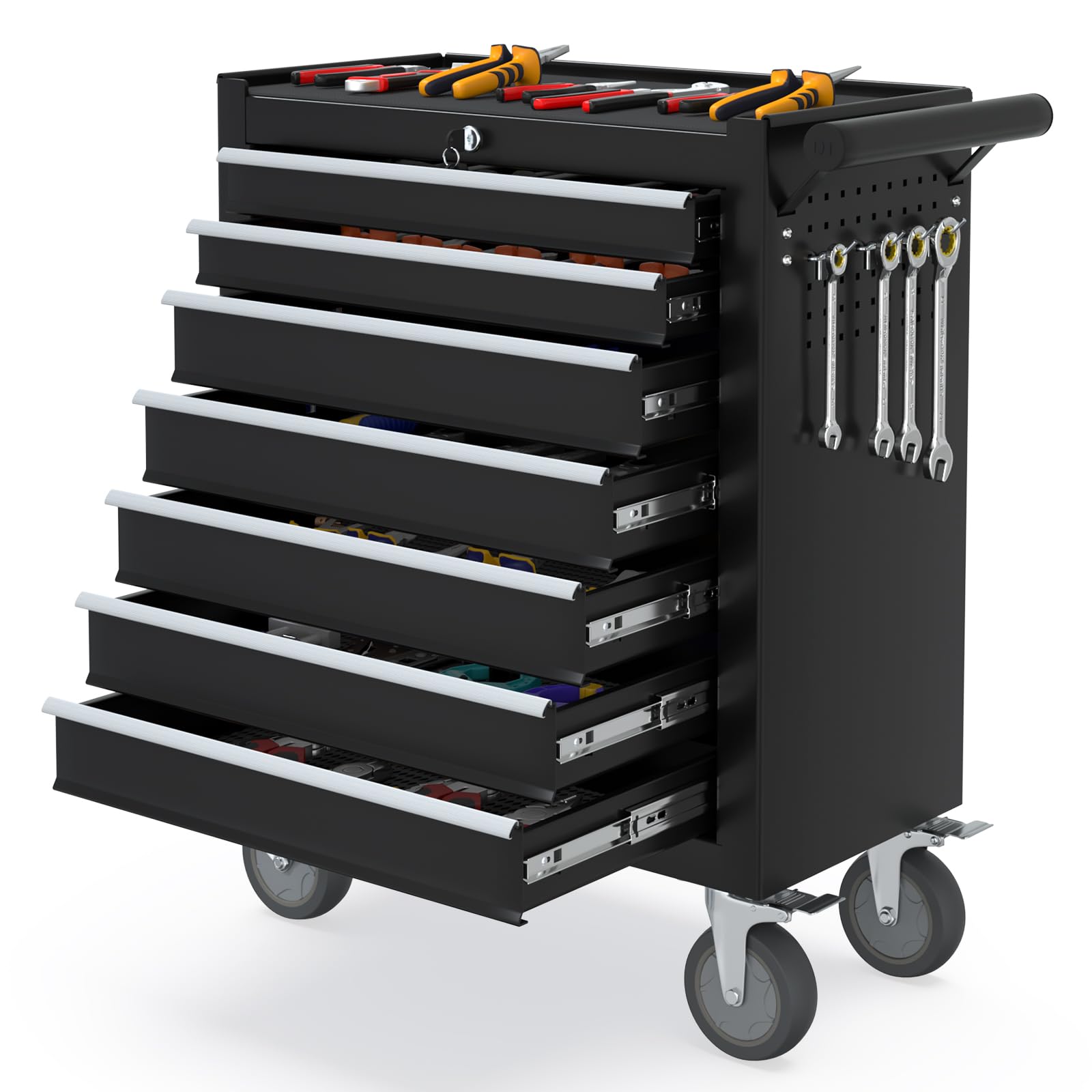 SGHATAJ 7 Drawers Tool Chest with Wheels, Portable Storage Rolling Tool Chest, Tool box with Lock for Warehouse, Garage, Repair Shop and Tool Room