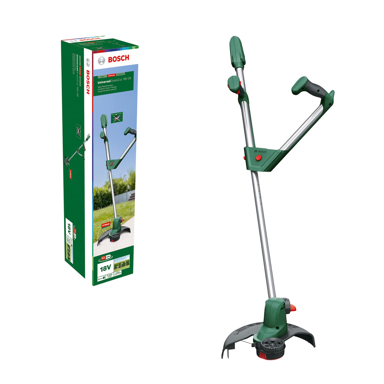 Bosch Professional Home and Garden 06008C1D04 GrassCut Universal Battery Trimmer Without Battery, 18 V System, Cutting Diameter: 26 cm, Adjustable Handles, Boxed