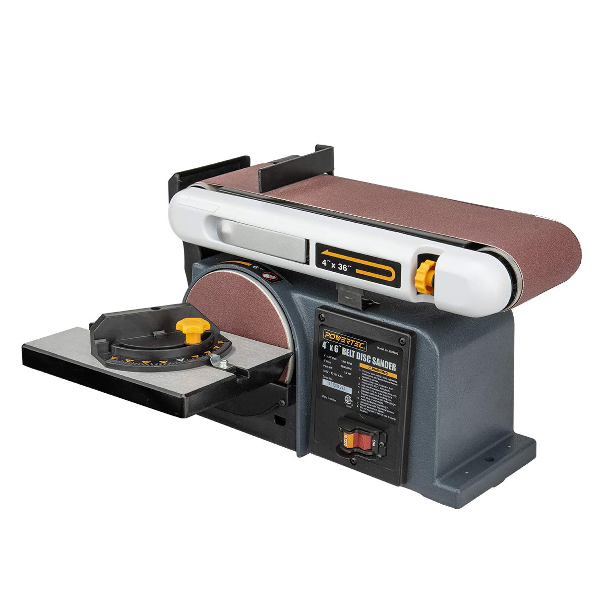 POWERTEC BD4600 Belt Disc Sander For Woodworking | 4 In. x 36 in. Belt Sander with 6 In. Sanding Disc