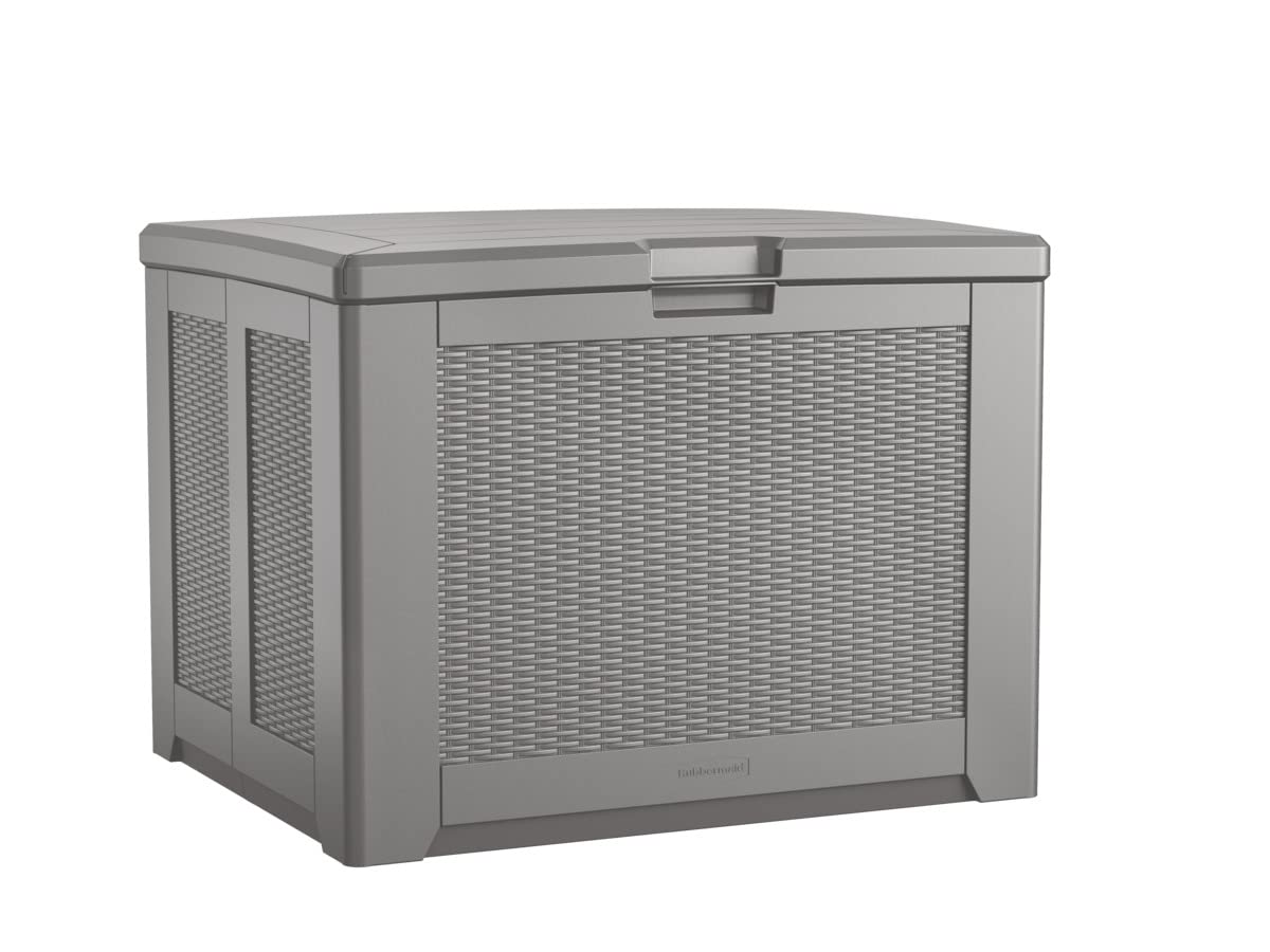 Rubbermaid Medium Resin Outdoor Storage Deck Box (74 Gal), Weather Resistant, Gray, Deck Organization for Home/Backyard/Pool Chemicals/Toys/Garden Tools/Porch/Patio Cushions