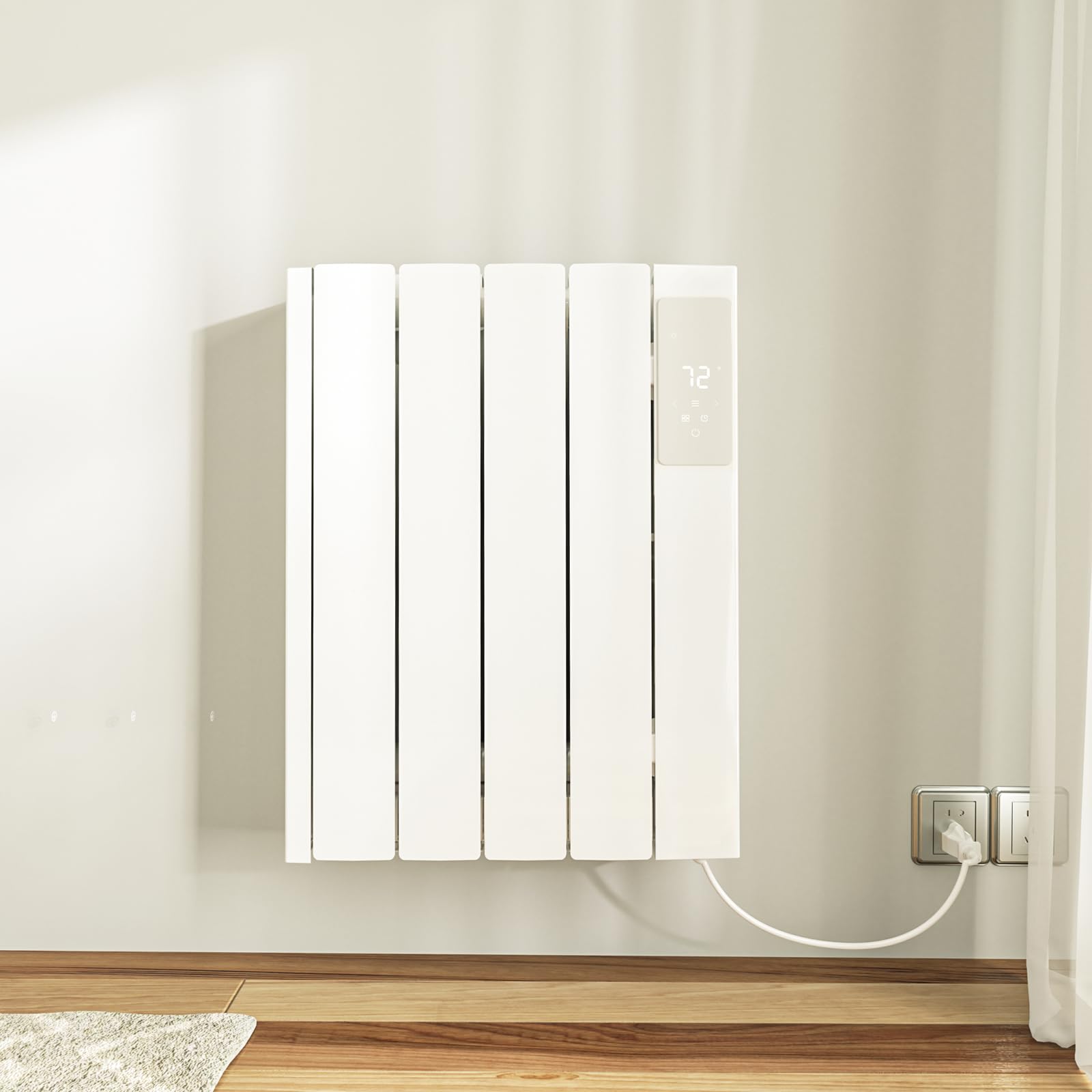 BREEZEHEAT 800w Convection Panel Heater-Portable Electric Heaters, Plug-in Wall Heaters for Indoor Use, Fanless Ultra Quiet, Wall Mount Space Heater w/Remote Control, LED Display, Timer (White)