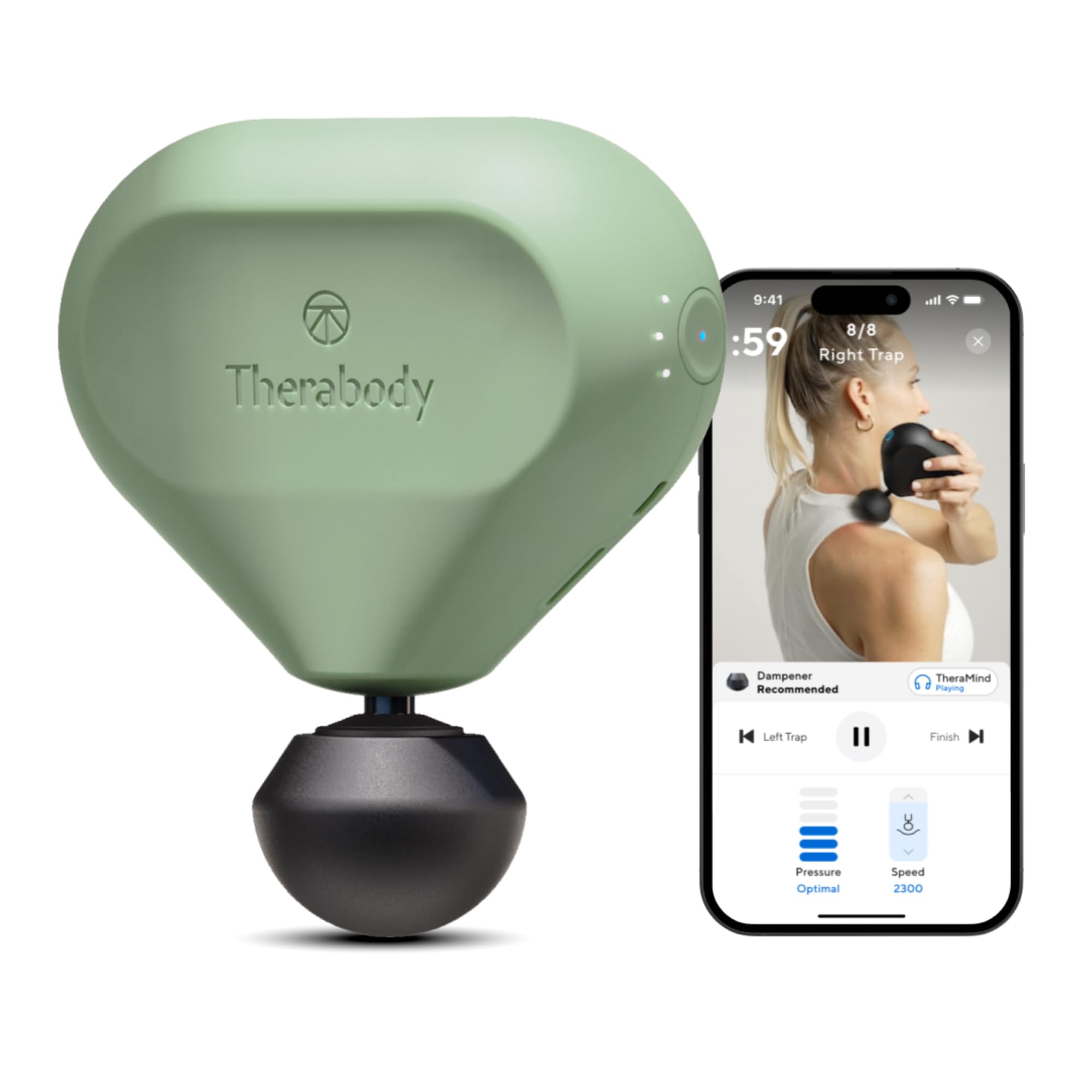 TheraGun Mini Handheld Electric Massage Gun - Compact Deep Tissue Treatment for Any Athlete On The Go - Portable Percussion Massager with QuietForce Technology (Green - 2.0)