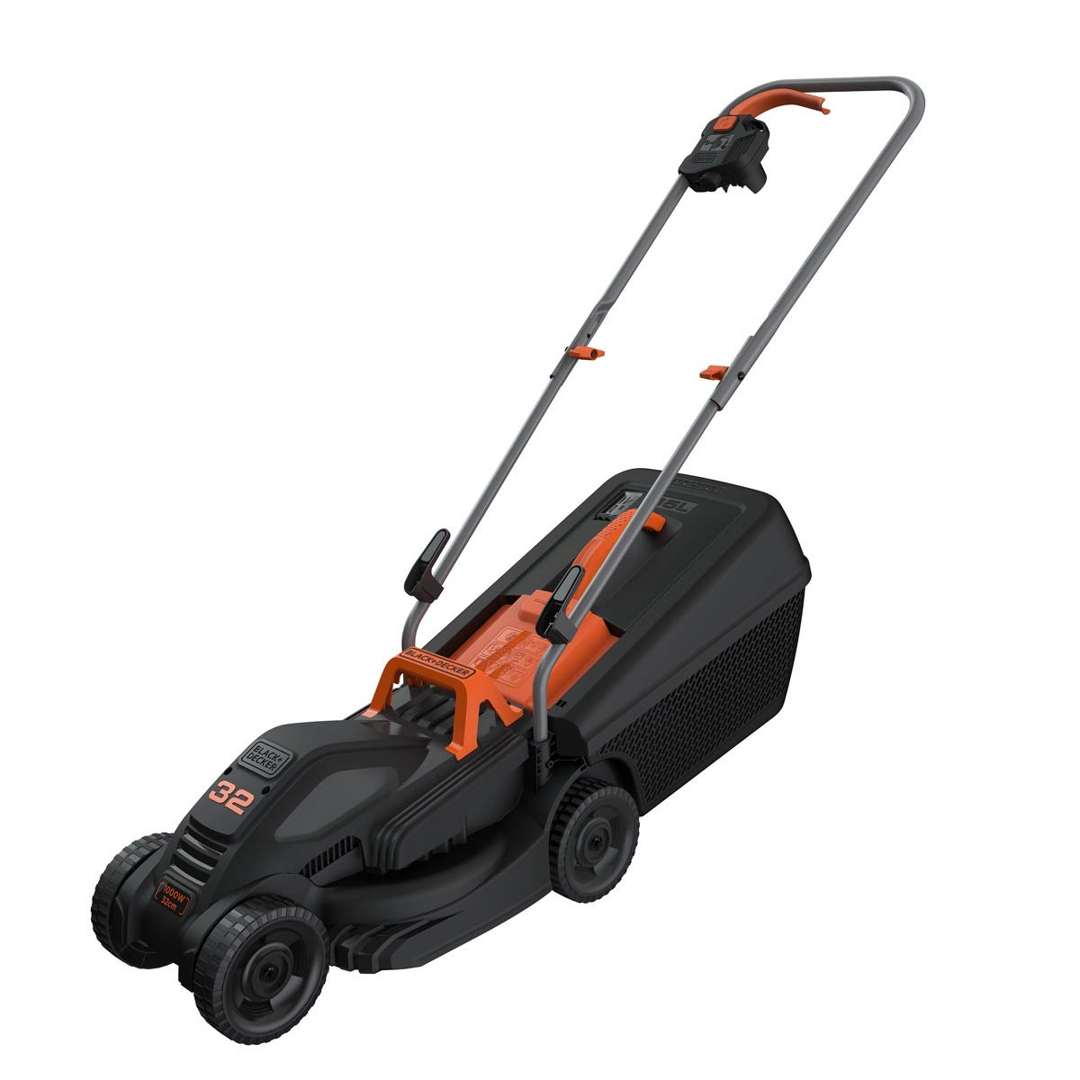 Black+Decker BEMW351 Elektro-Rasenmäher (1.000 W, 32cm Schnittbreite, 3-fach axial Schnitthöhenverstellung, 35l Grasfangbehälter, Ideal für Kleine Gärten), 1000 W, 32 cm