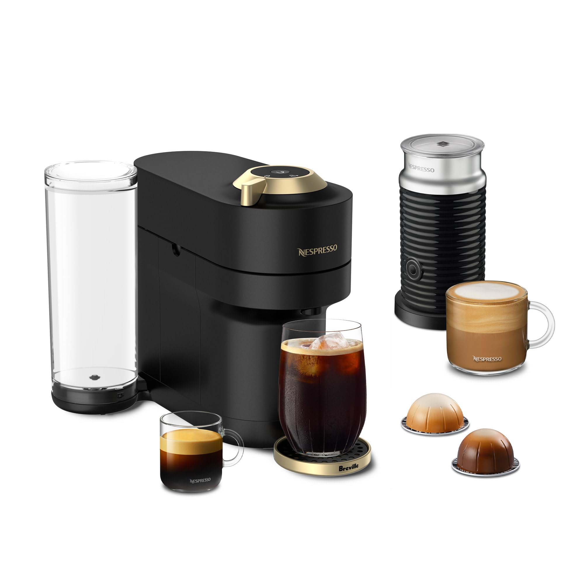 Nespresso Limited-Edition Vertuo Pop+ Deluxe Coffee and Espresso Maker by Breville with Milk Frother, Matte Black Gold