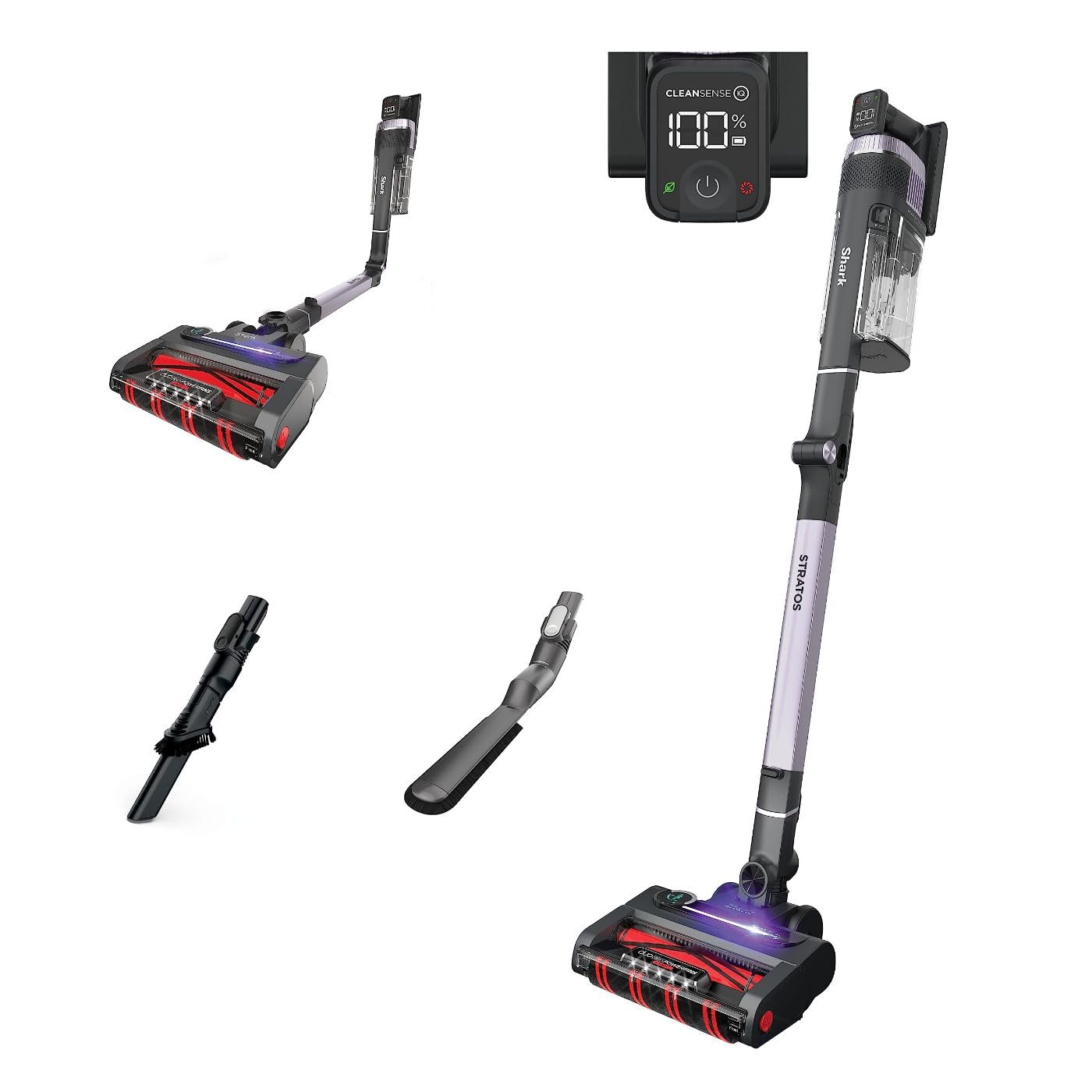 Shark Stratos Cordless Vacuum with Clean Sense IQ and Odor Neutralizer, MultiFlex Wand, Includes Duster Crevice Tool & Anti-Allergen Brush, Up To 60 Minute Runtime, Ash Purple, IZ862H