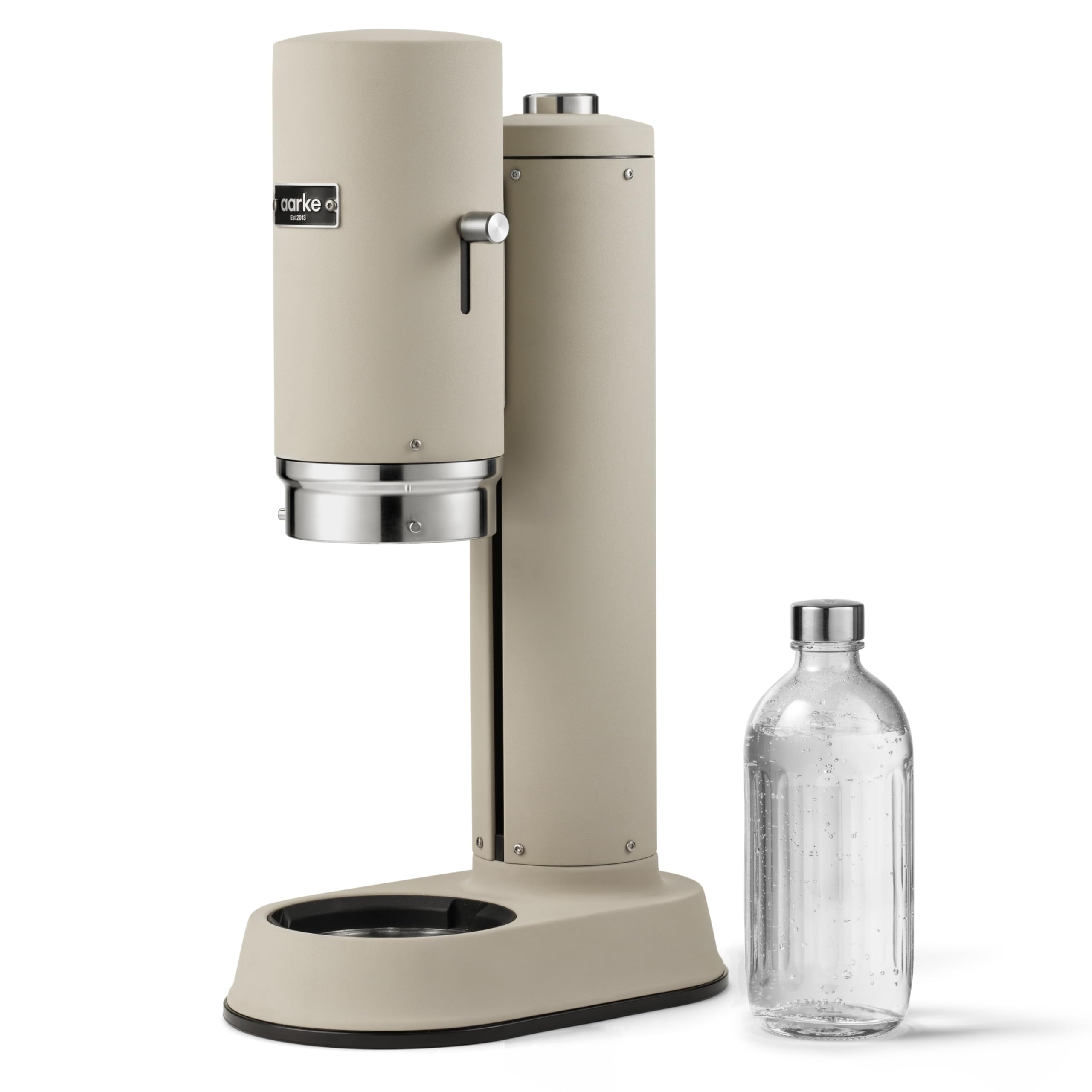 aarke Carbonator Pro, Sparkling & Carbonation Water Machine, Stainless Steel with Glass Reusable Bottle Volume 800 mL (Sand)