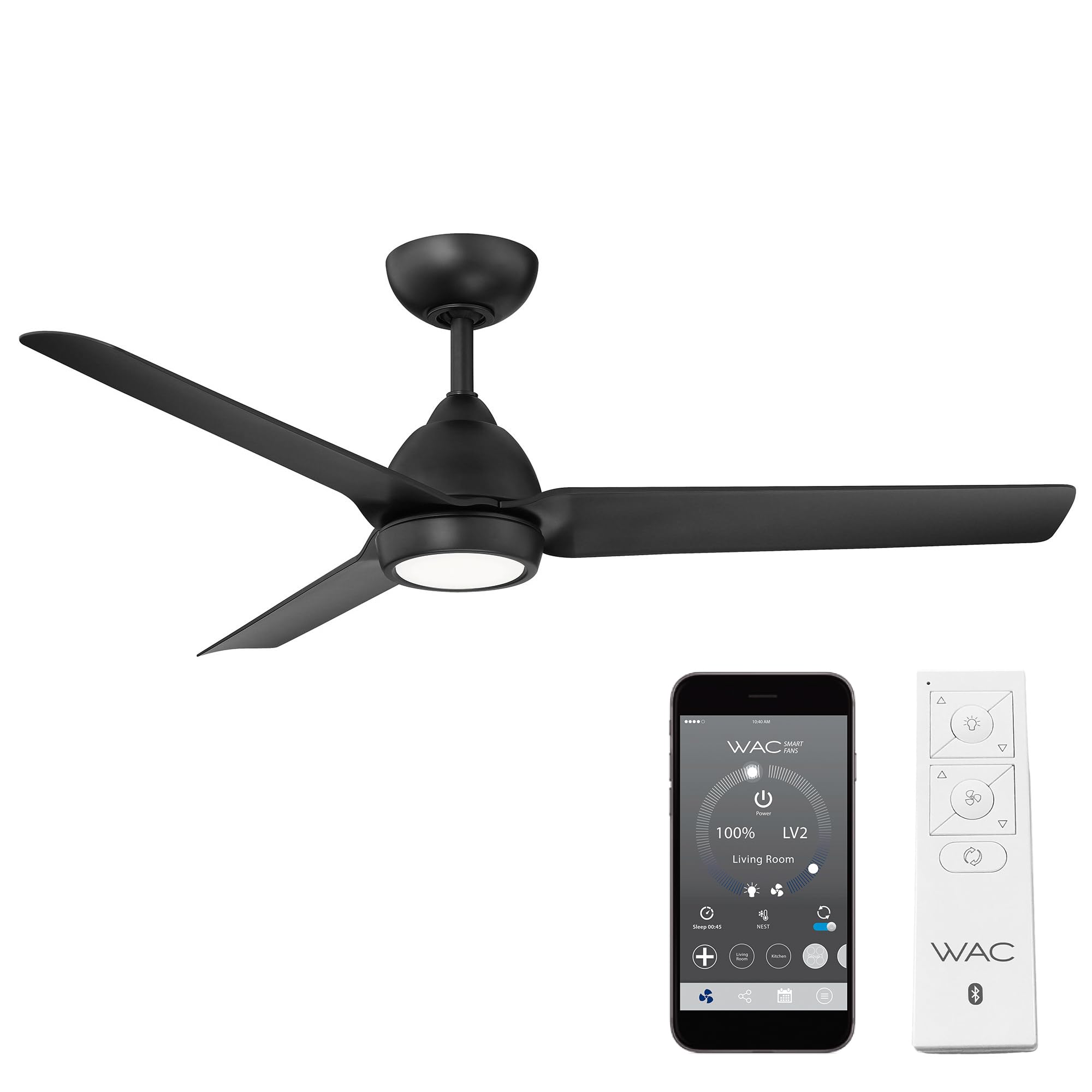 WAC Smart Fans Mocha Indoor and Outdoor 3-Blade Smart Home Ceiling Fan 54in Matte Black with 3000K LED Light Kit and Remote Control works with Alexa and iOS or Android App
