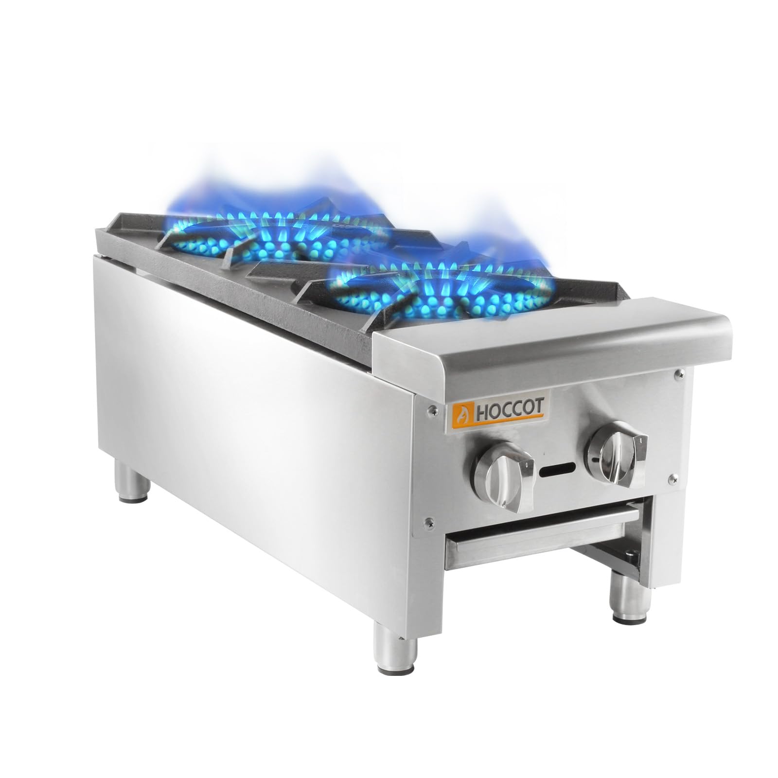 HOCCOT 2 Burners Gas Stove, 12"X27" Propane and Natural Gas Commercial Hot Plate, 56,000 BTU Stainless Steel Wok Countertop Commercial Range Restaurant Equipment Gas Stove Burner for Outdoor Cooker