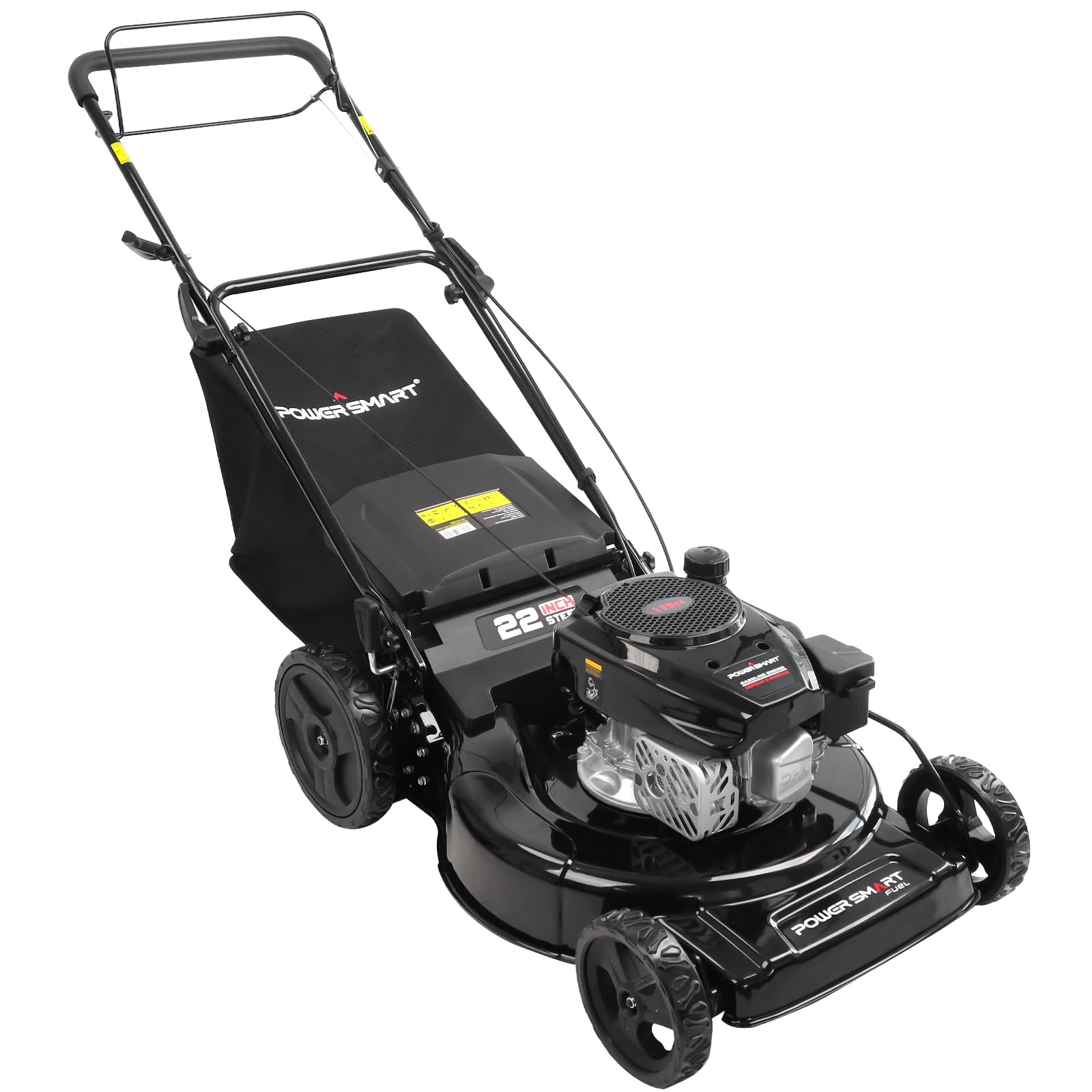PowerSmart Self Propelled Gas Lawn Mower, 22-inch 170cc OHV Engine 3-in-1 Rear Wheel Drive, High Wheels, 6-Position Height Adjustment