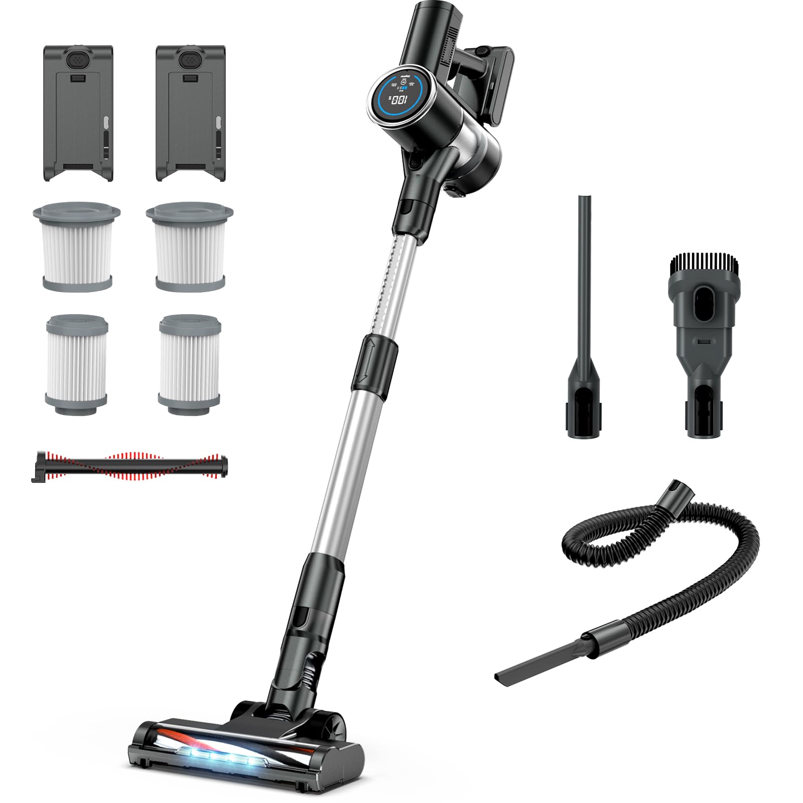 Cordless Vacuum Cleaner with 2 Batteries, 450W 35Kpa Lightweight Stick Vacuum, Vacuum Cleaner with LED Display Brushless Motor, Anti-Tangle Vacuum Cleaner for Home, for Carpet & Hard Floor Pet Hair
