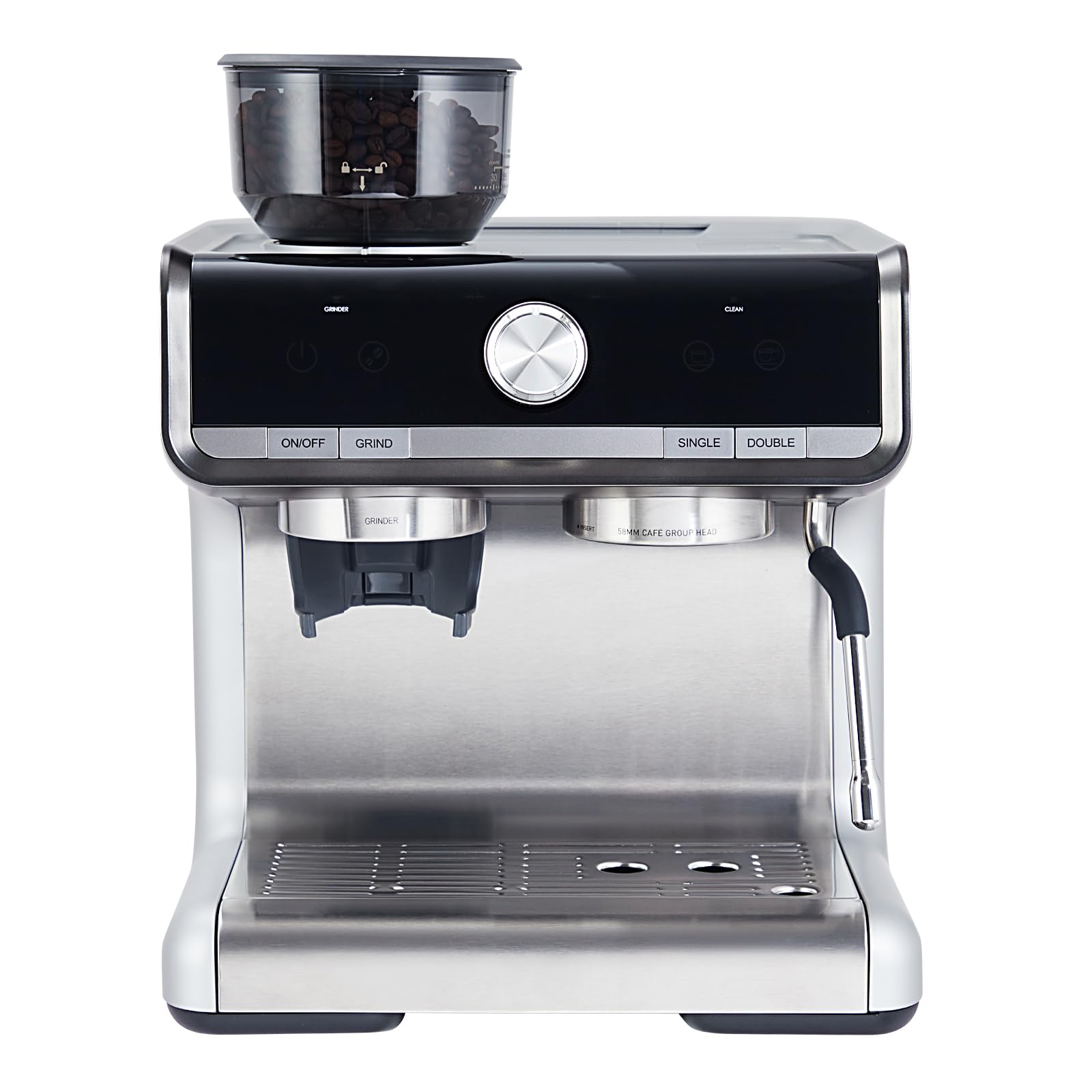 Espresso Machine With Grinder, 20 Bar Semi-Automatic Espresso Coffee Maker With Milk Frother Steamer Wand for Cappuccino, Latte, Macchiato, 95-Ounce Water Tank, Pid Temperature Control, Silver