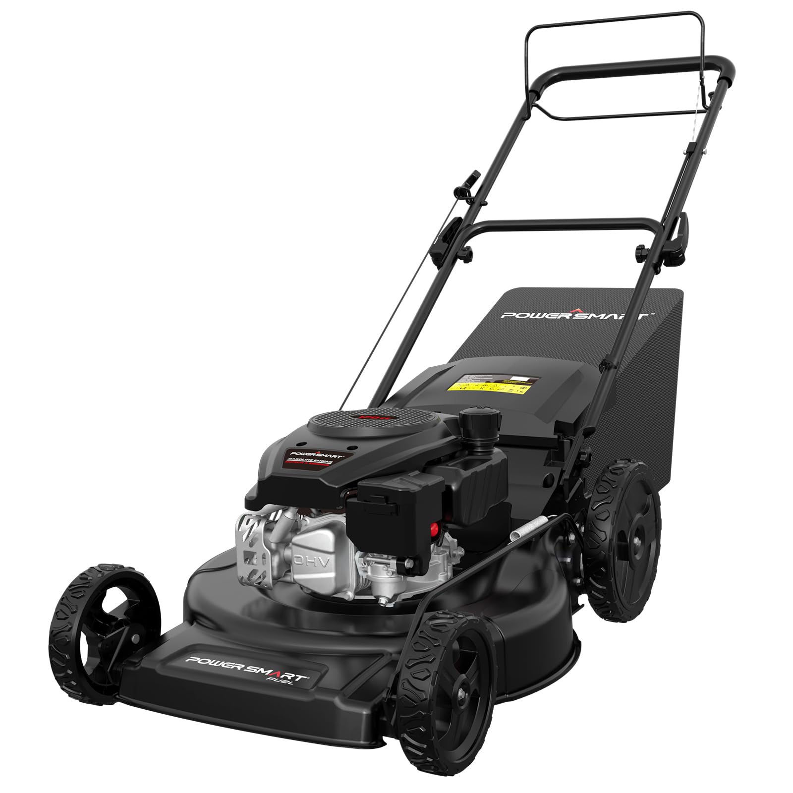 PowerSmart Self Propelled Gas Lawn Mower, 22 in. 170cc OHV Engine 3-in-1 Rear Wheel Drive, High Wheels, 6-Position Height Adjustment, Black